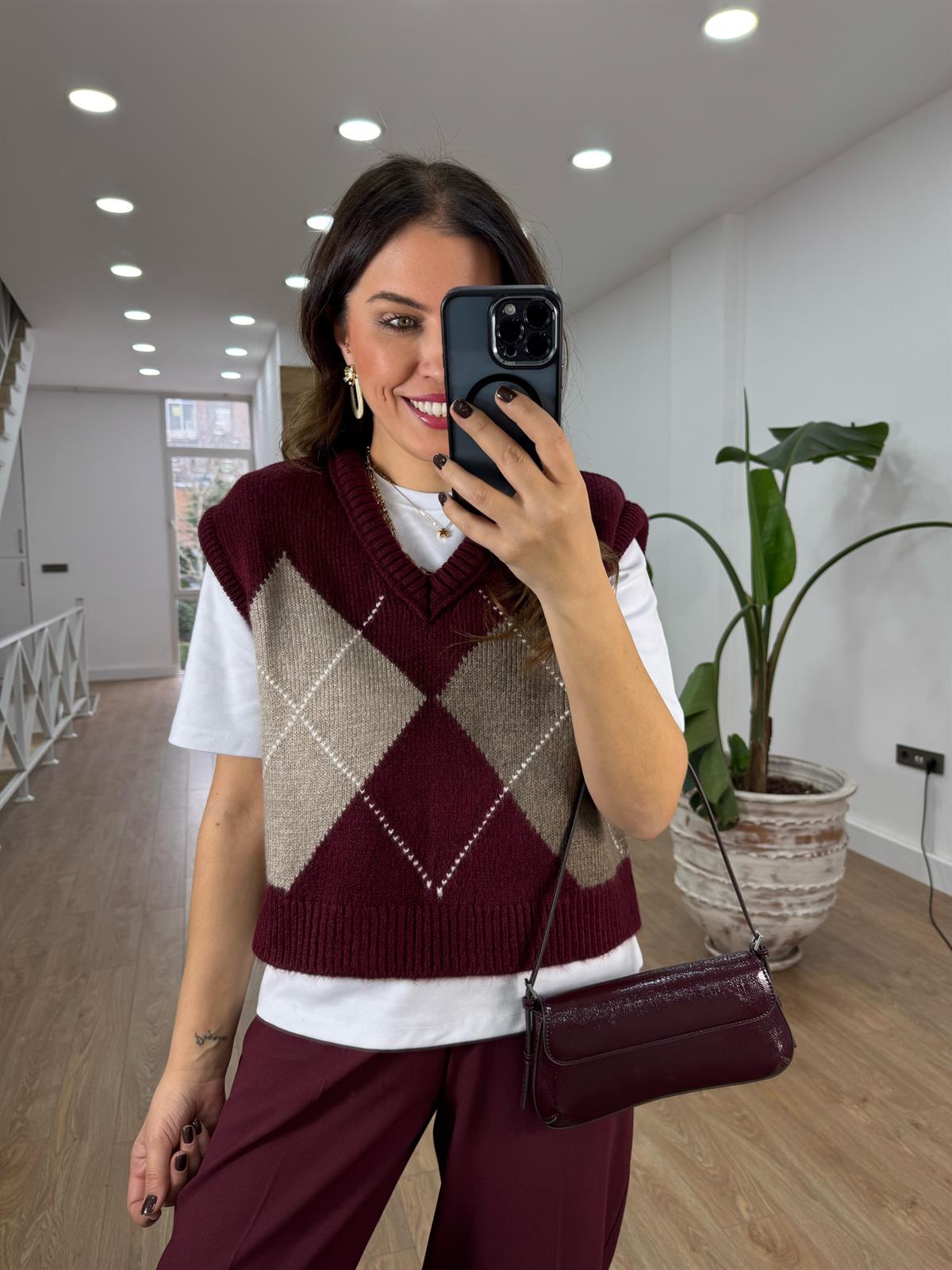 Baklava Desen Süveter - Bordo