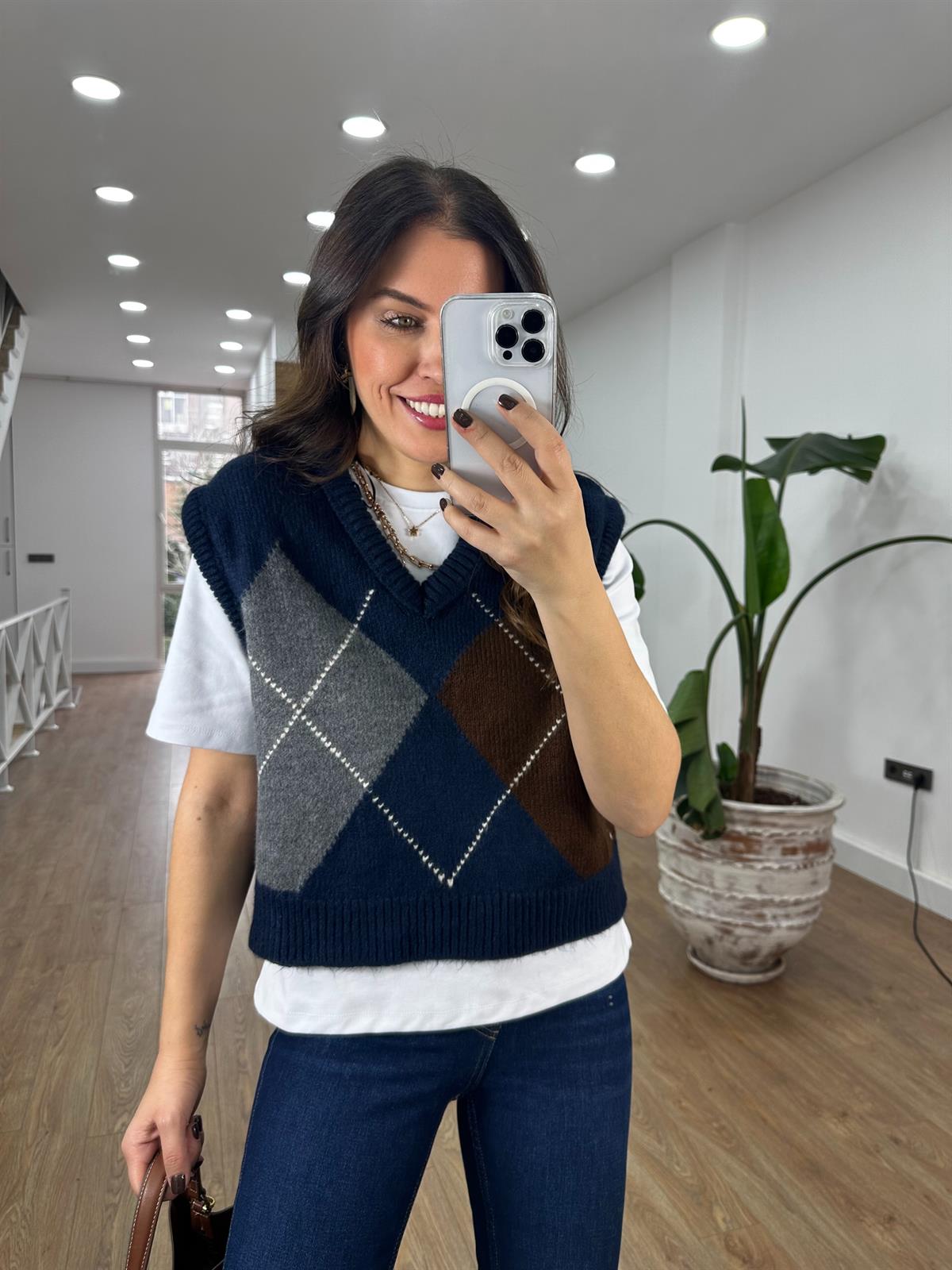 Baklava Desen Süveter - Lacivert