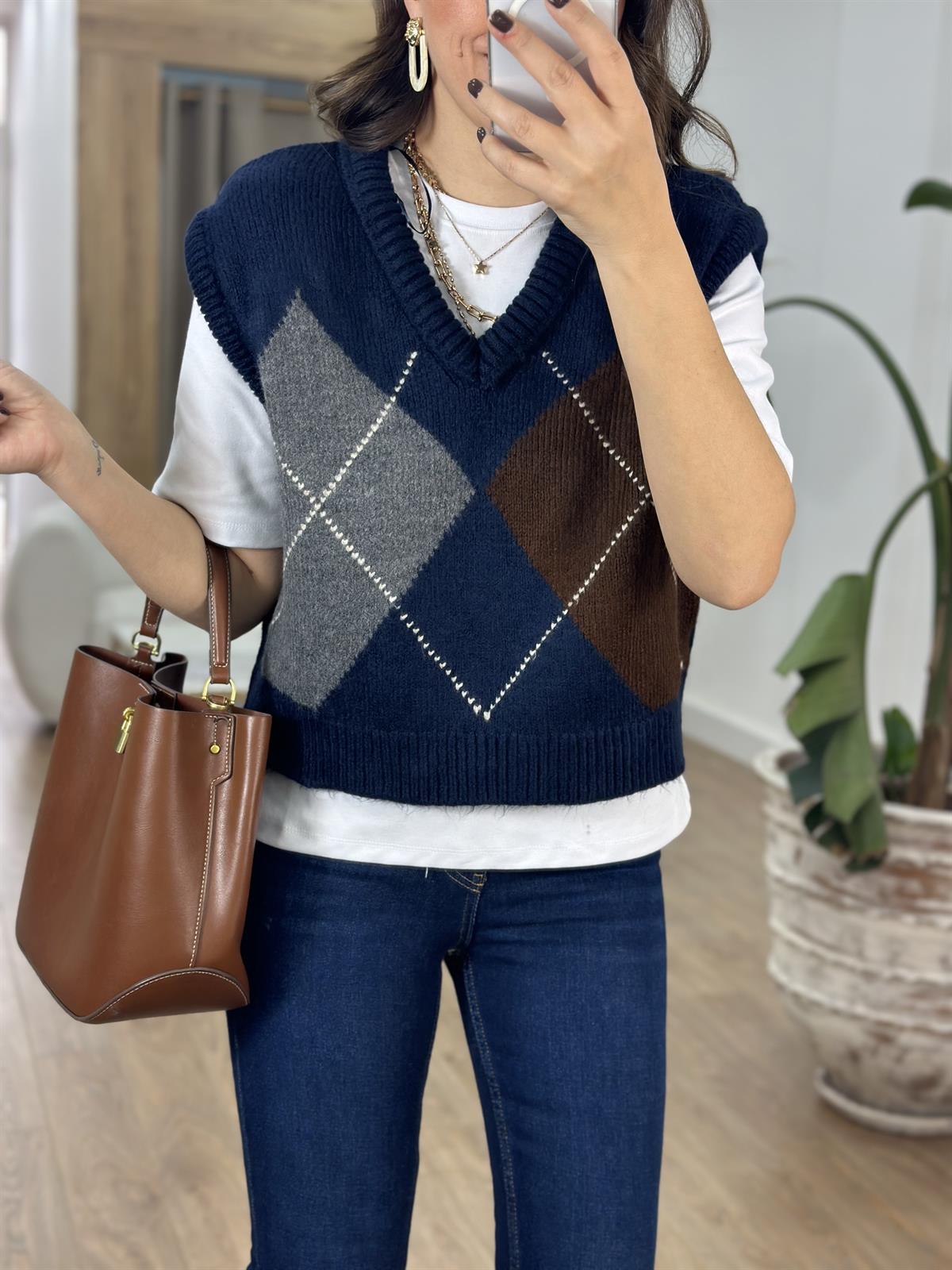 Baklava Desen Süveter - Lacivert