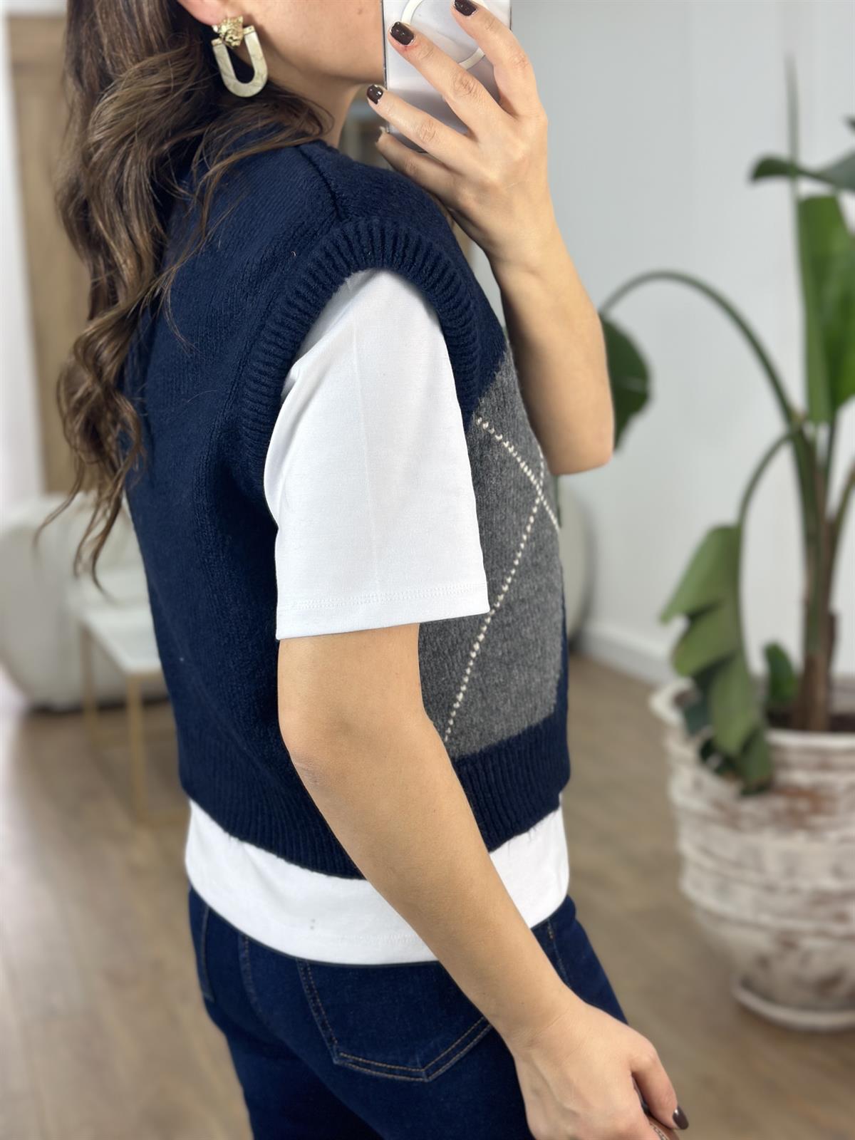 Baklava Desen Süveter - Lacivert