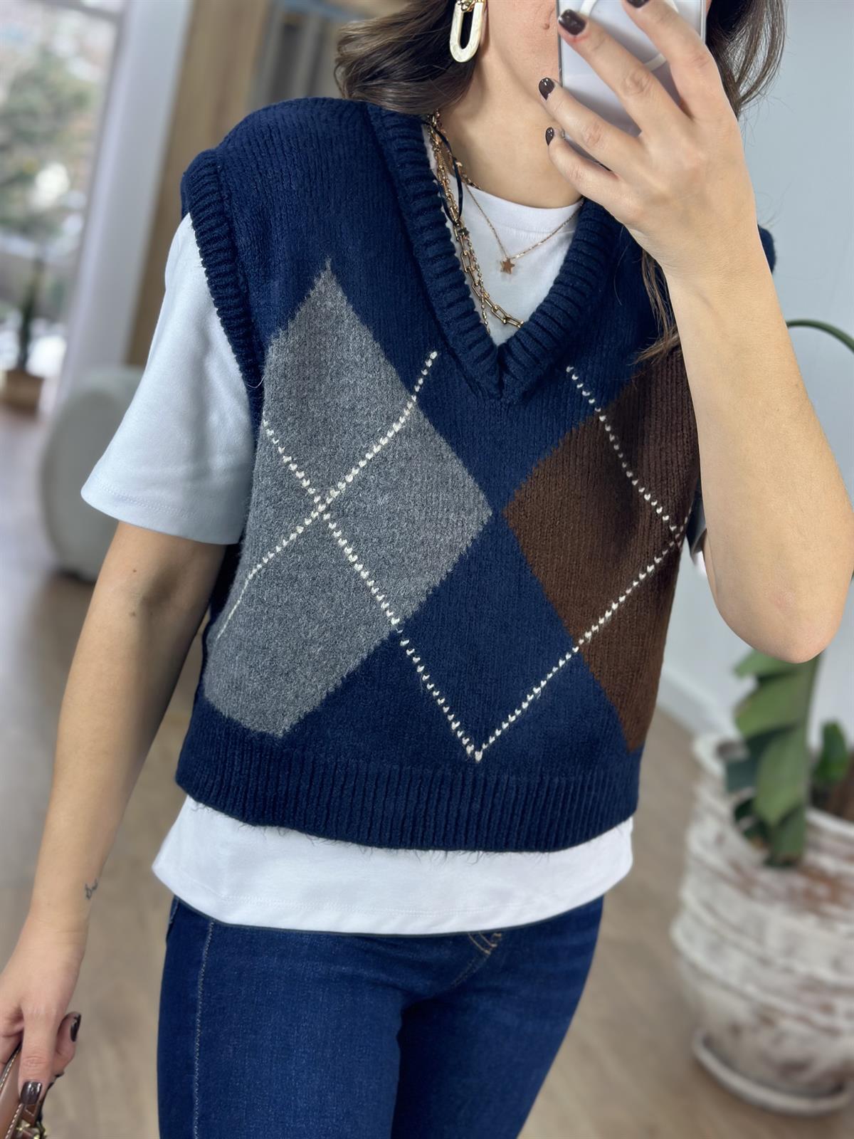 Baklava Desen Süveter - Lacivert