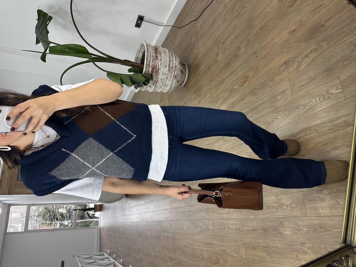 Baklava Desen Süveter - Lacivert