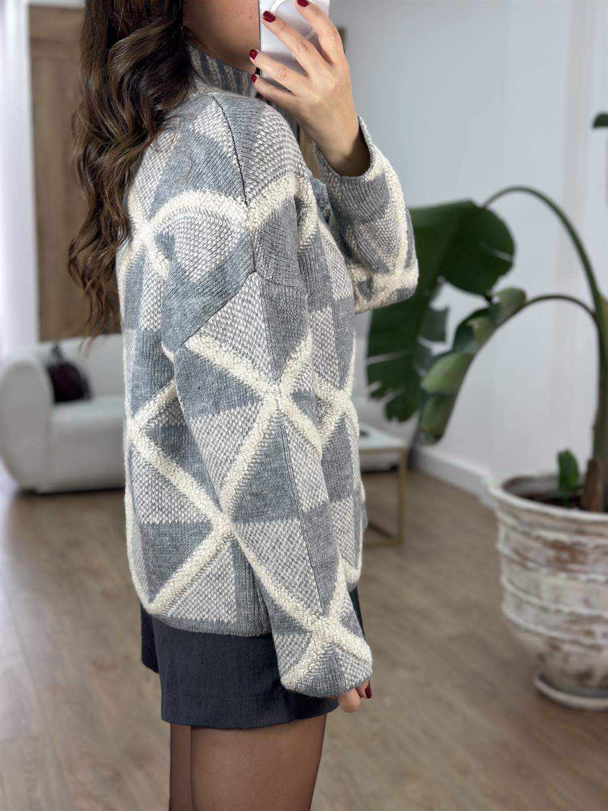 Balıkçı Yaka Baklava Desen Kazak