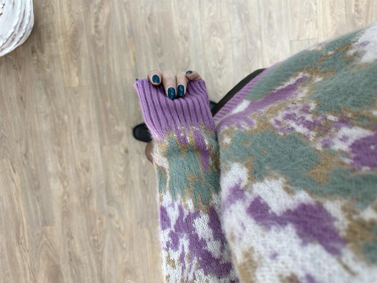 Balıkçı Yaka Desenli Şardonlu Kazak-Lila