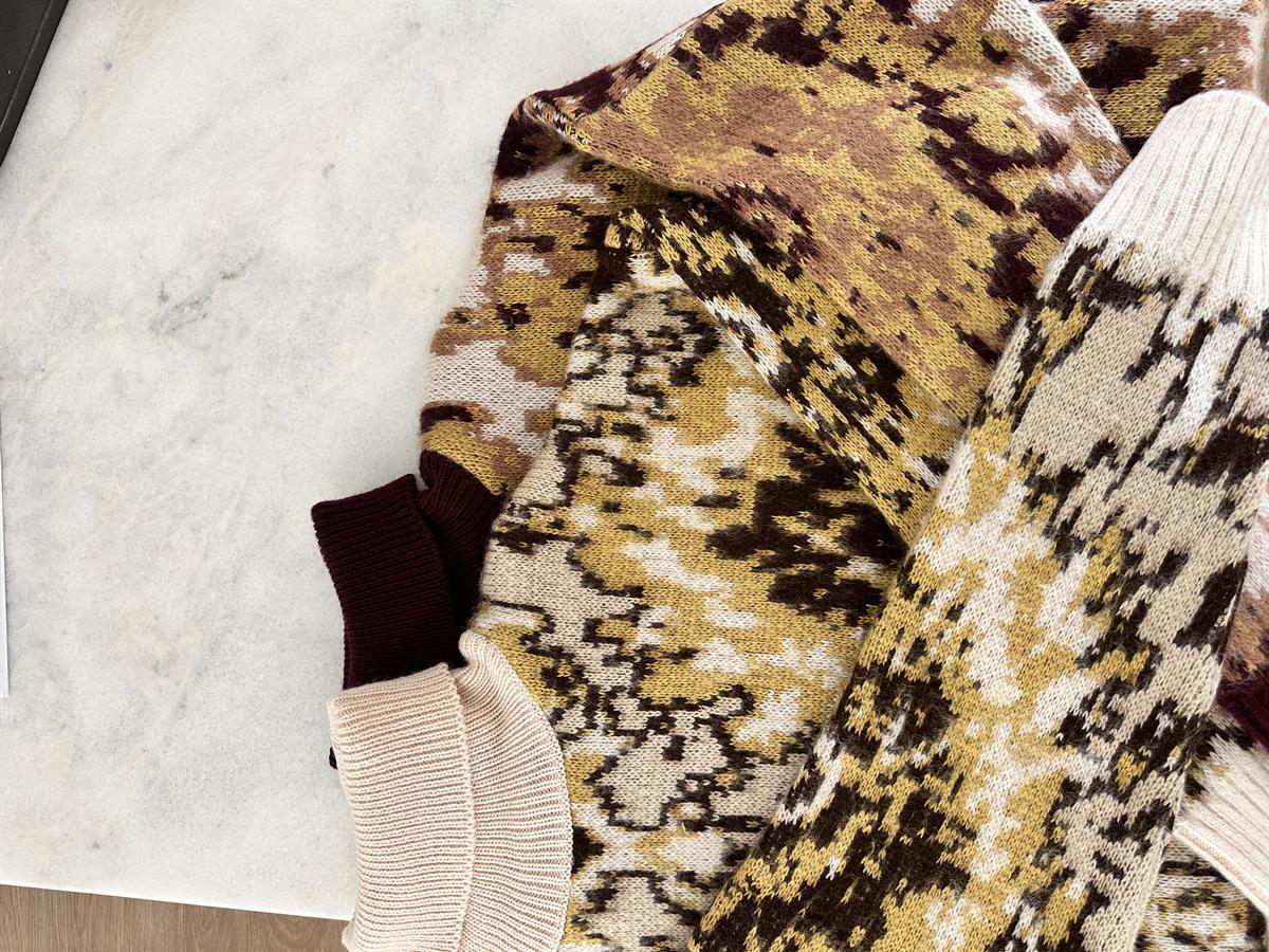 Balıkçı Yaka Desenli Şardonlu Kazak-Vanilya