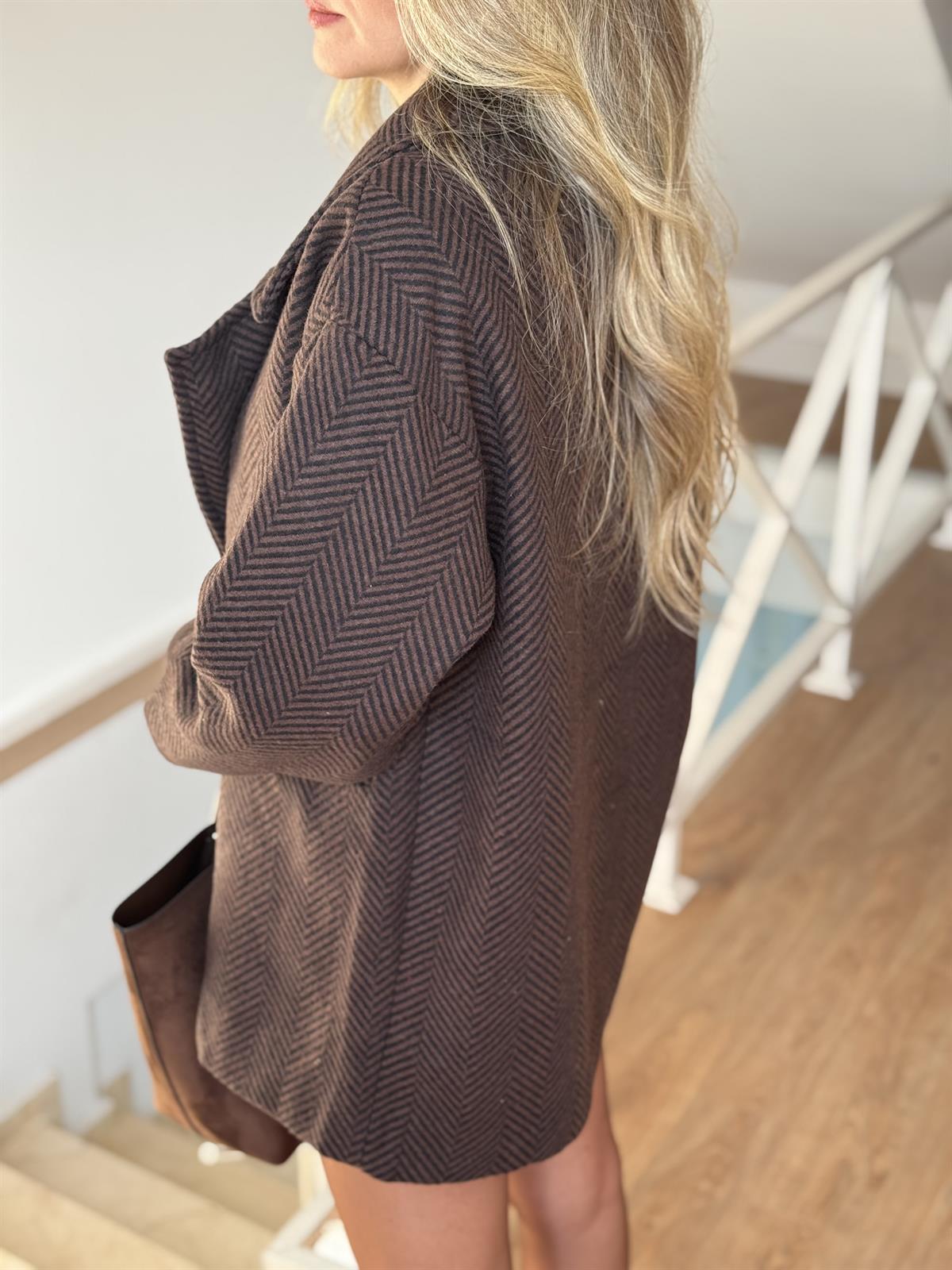 Balıksırtı Oversize Kaban - Acı Kahve