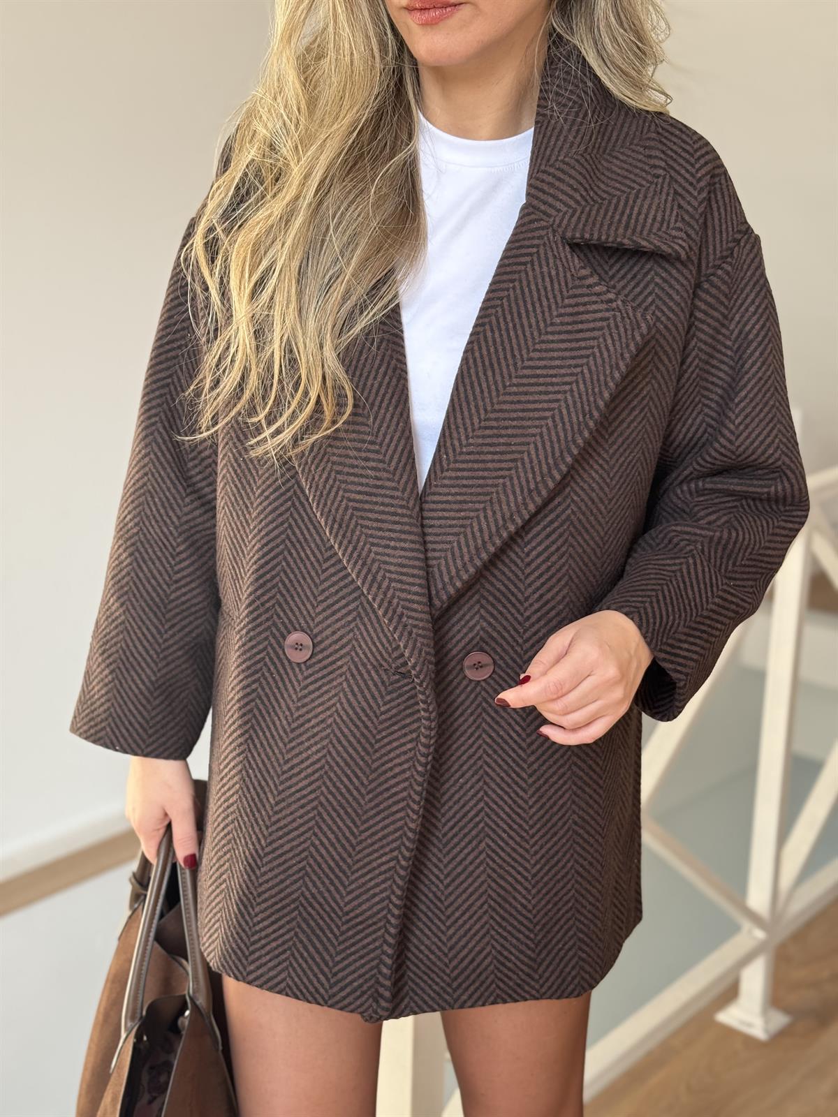 Balıksırtı Oversize Kaban - Acı Kahve