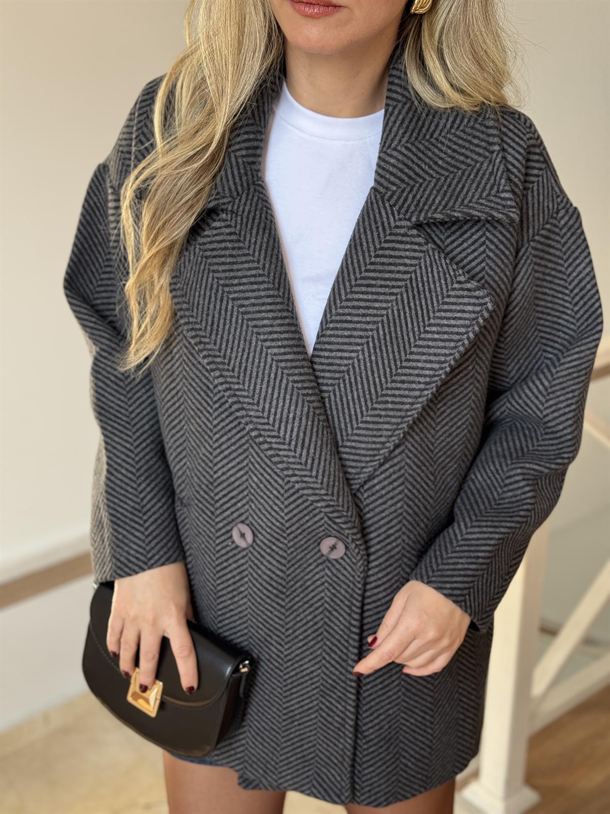 Balıksırtı Oversize Kaban - Antrasit