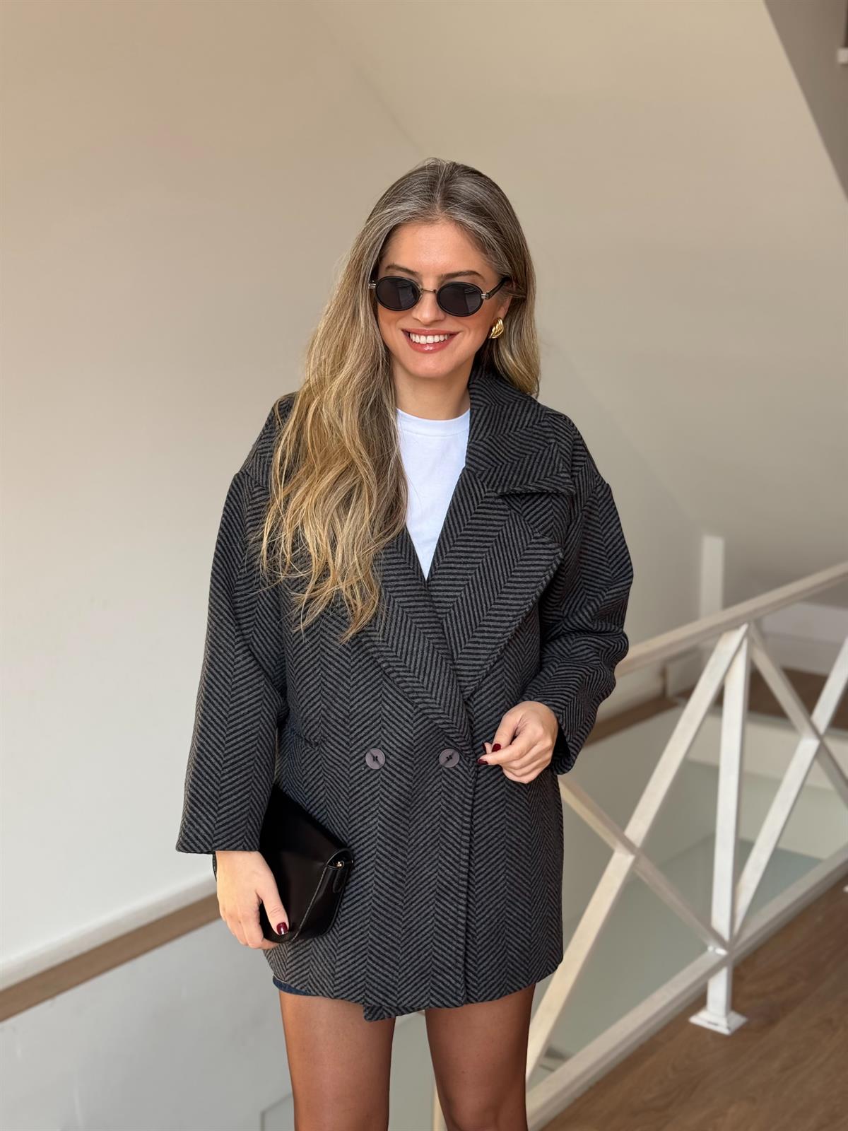 Balıksırtı Oversize Kaban - Antrasit