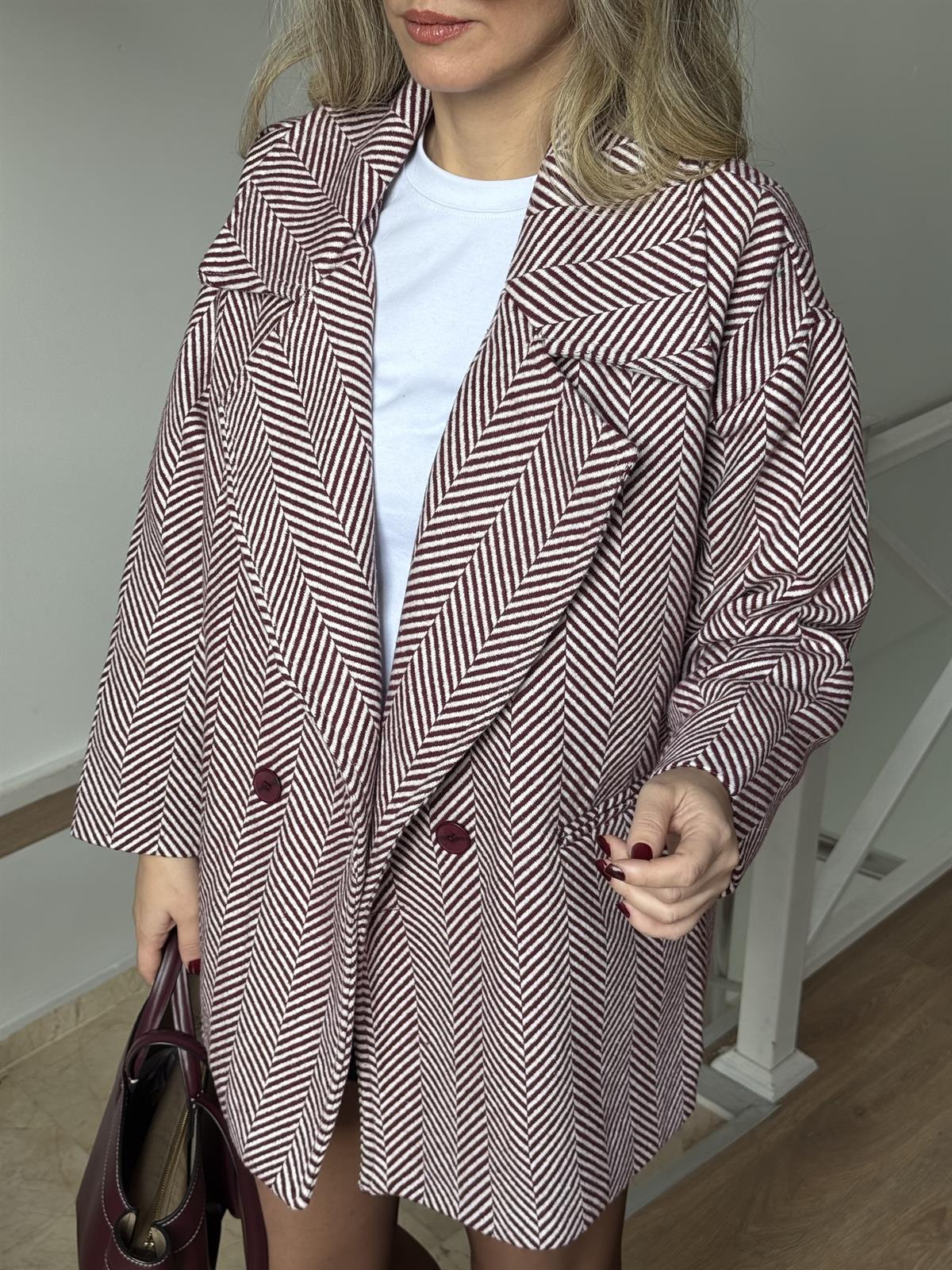 Balıksırtı Oversize Kaban - Bordo