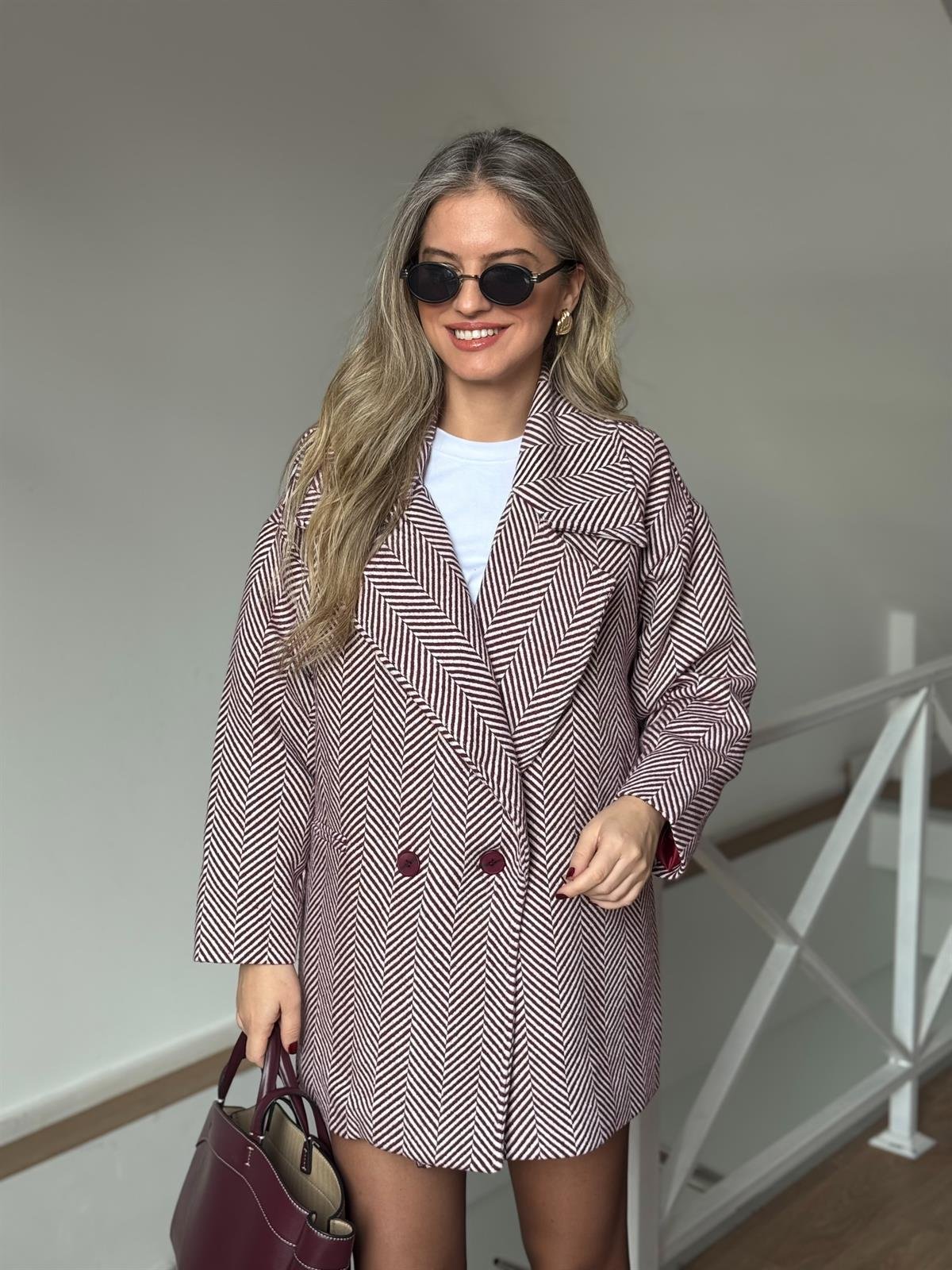 Balıksırtı Oversize Kaban - Bordo