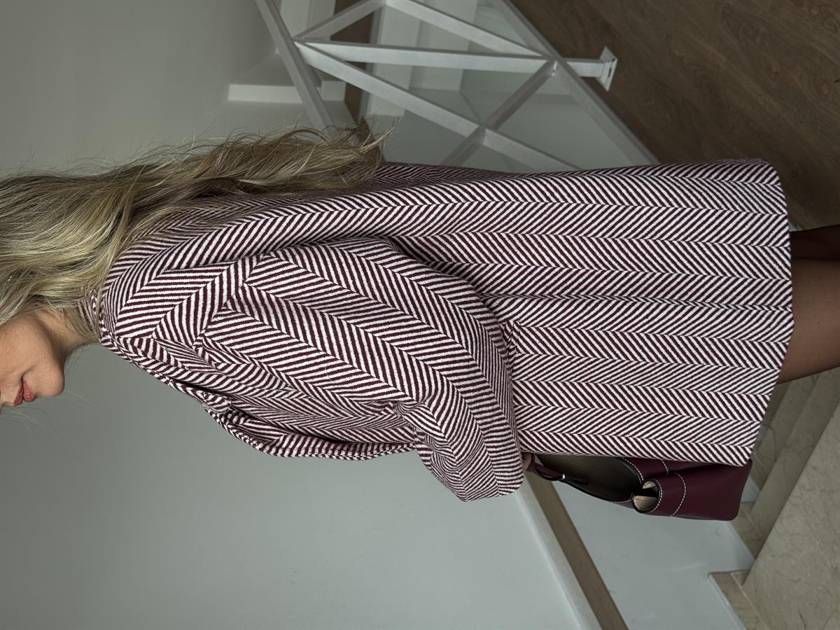 Balıksırtı Oversize Kaban - Bordo