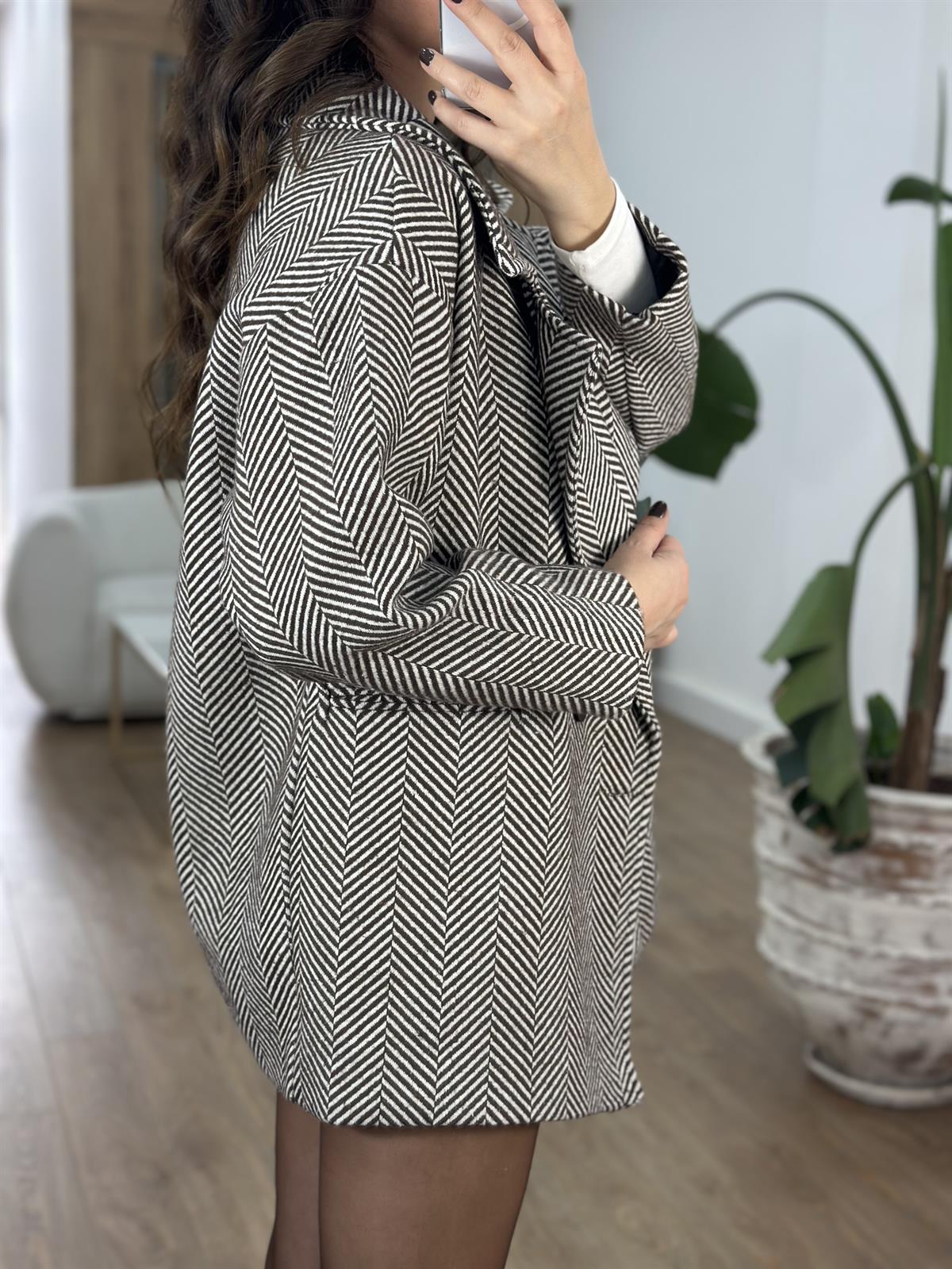 Balıksırtı Oversize Kaban - Kahverengi