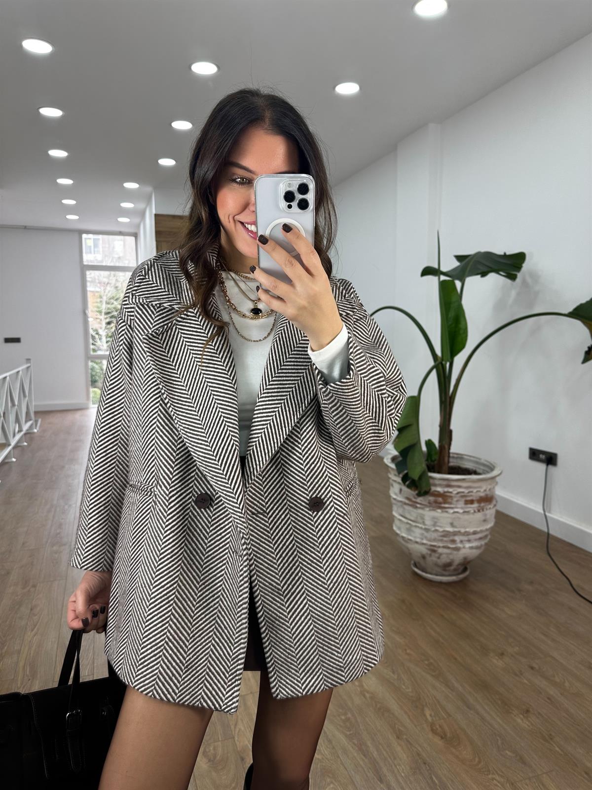 Balıksırtı Oversize Kaban - Kahverengi