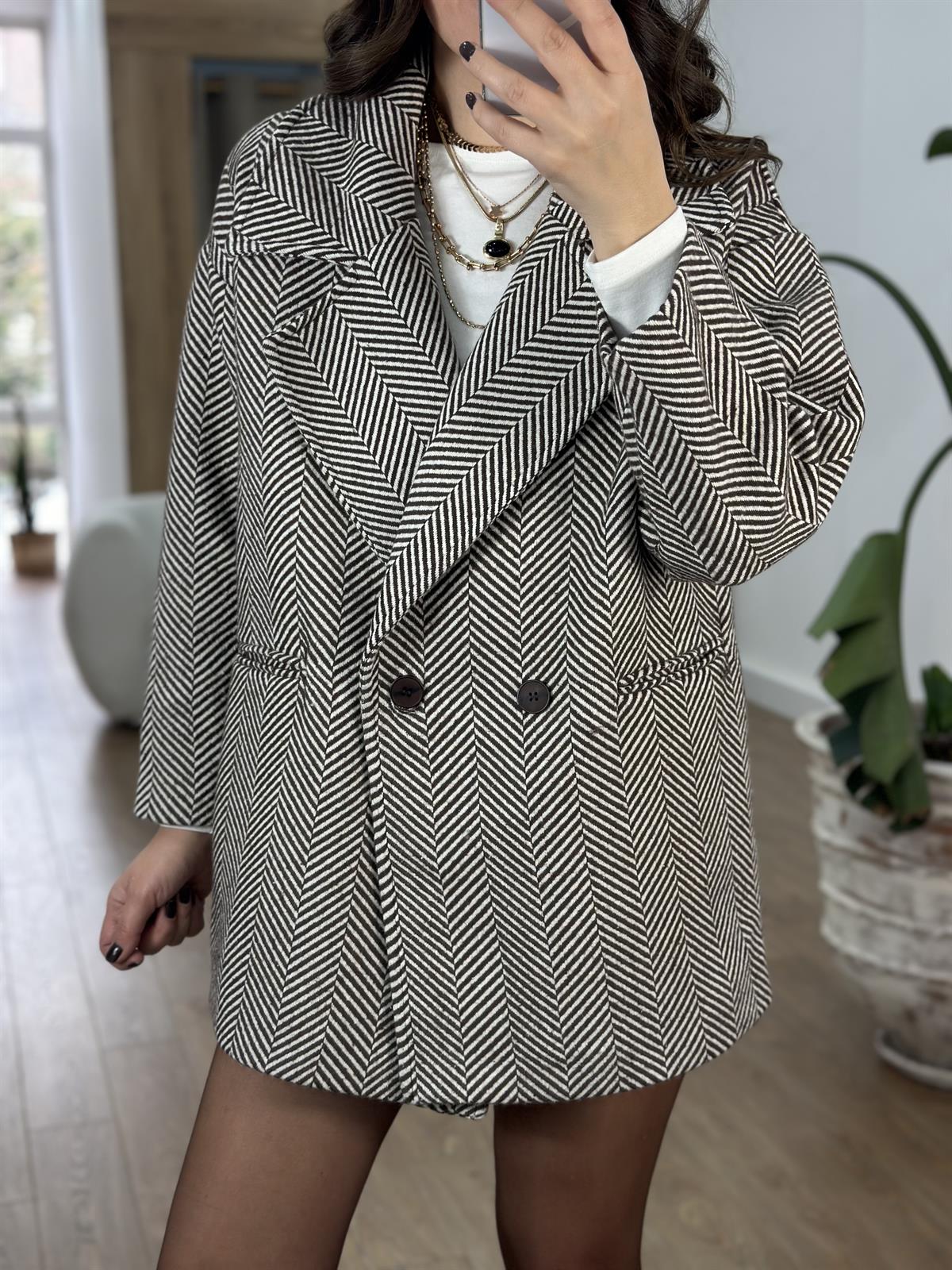 Balıksırtı Oversize Kaban - Kahverengi