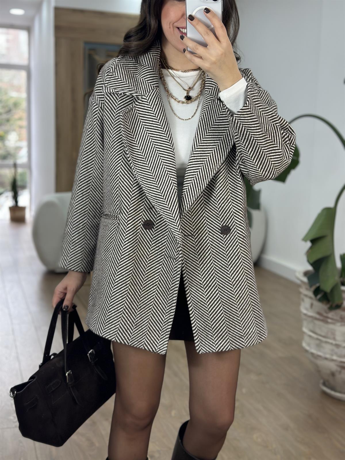 Balıksırtı Oversize Kaban - Kahverengi