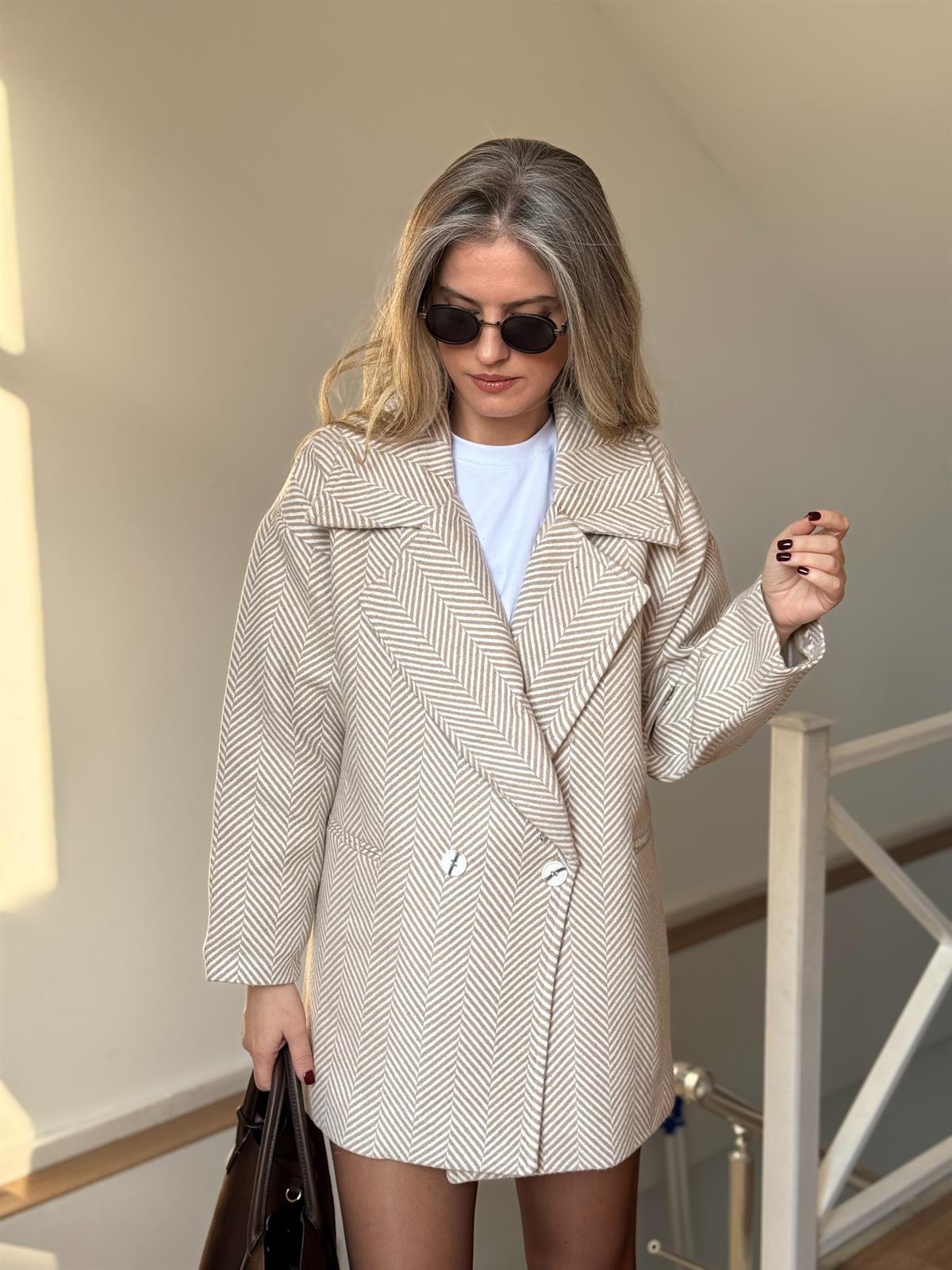 Balıksırtı Oversize Kaban - Taş 