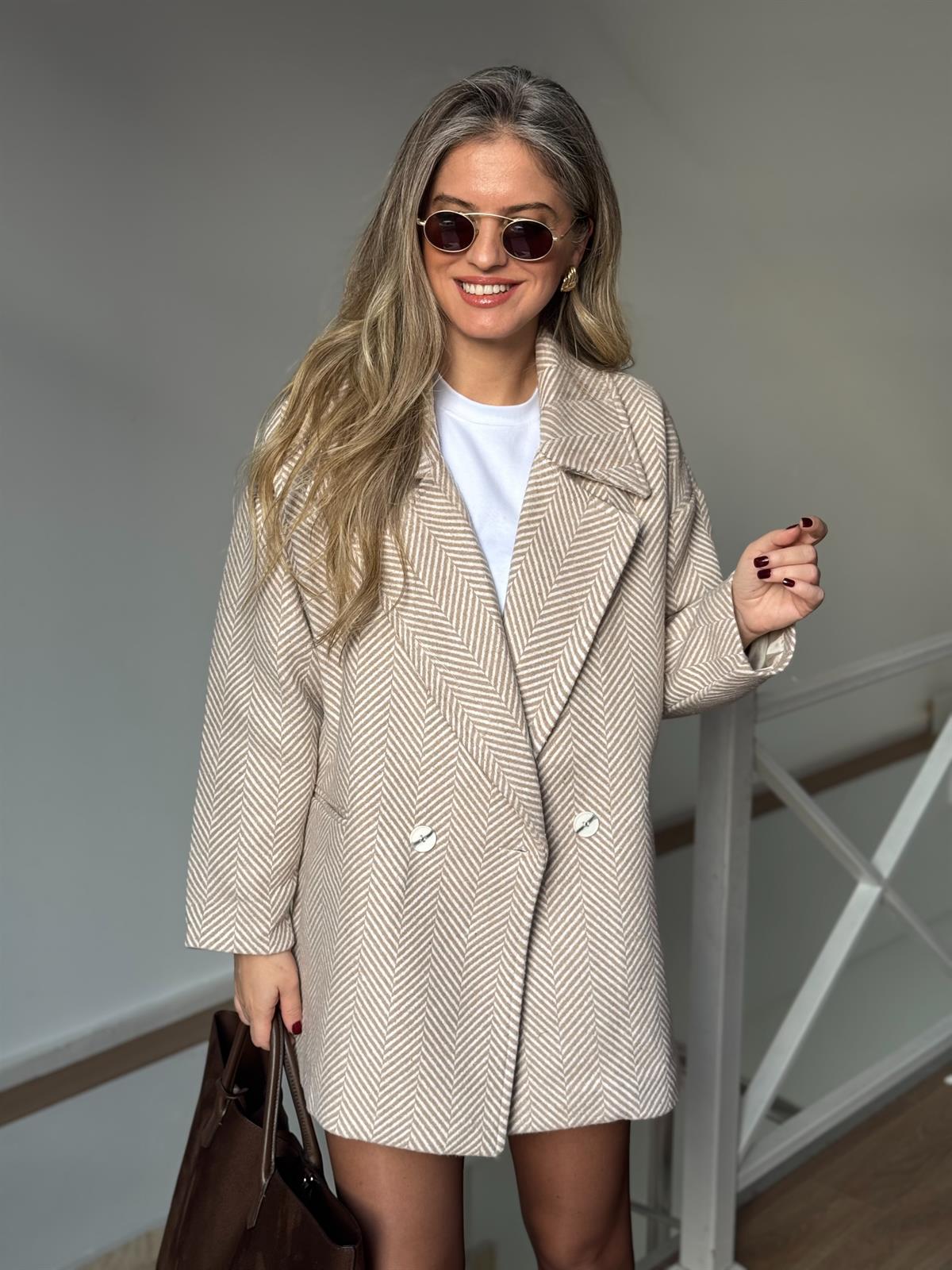 Balıksırtı Oversize Kaban - Taş 