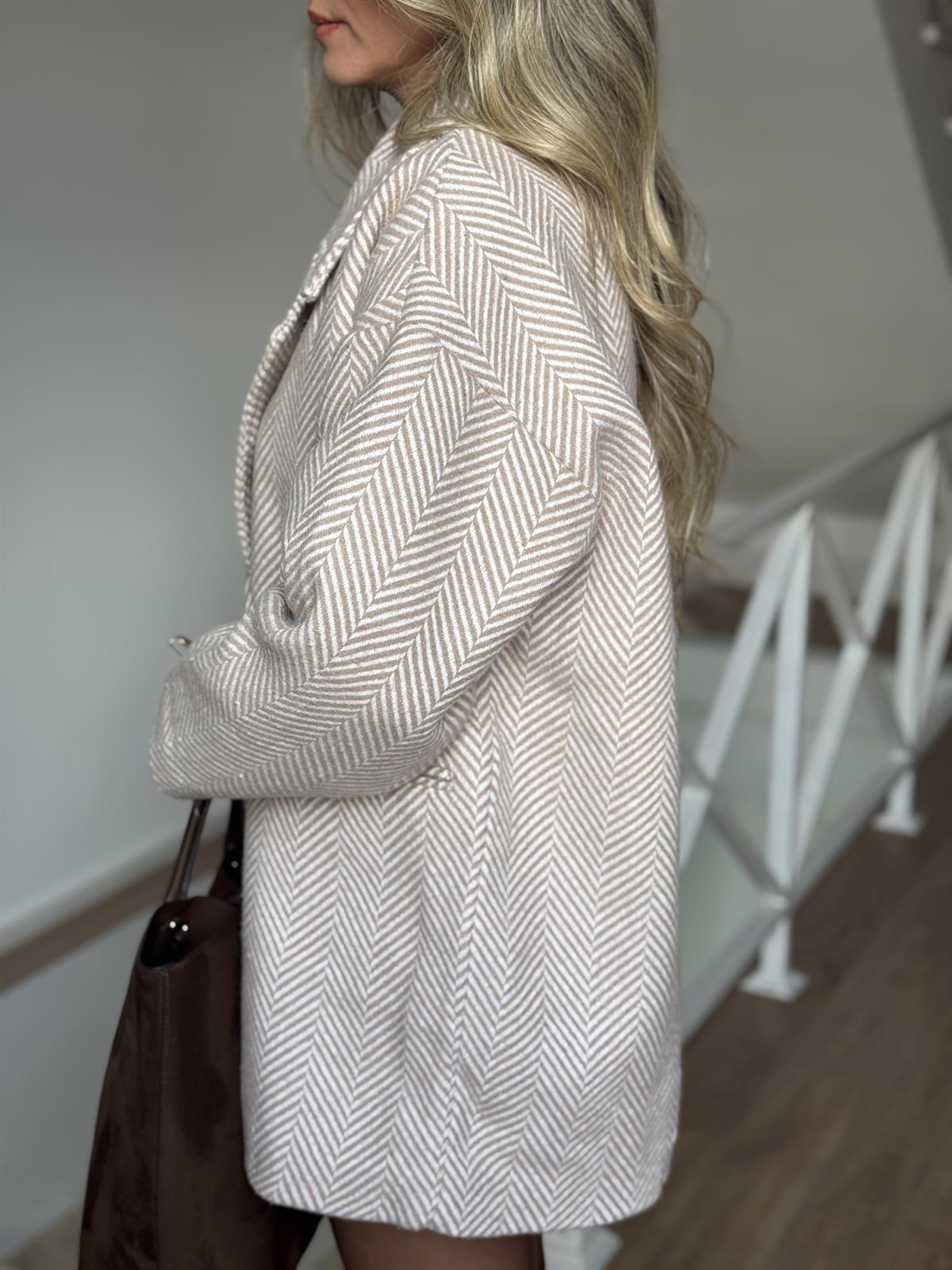 Balıksırtı Oversize Kaban - Taş 