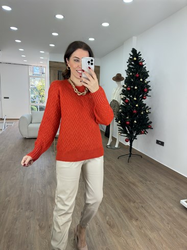 Balıksırtı Yumoş Kazak-Kırmızı