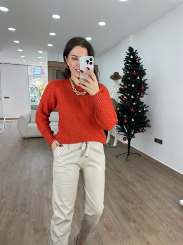 Balıksırtı Yumoş Kazak-Kırmızı