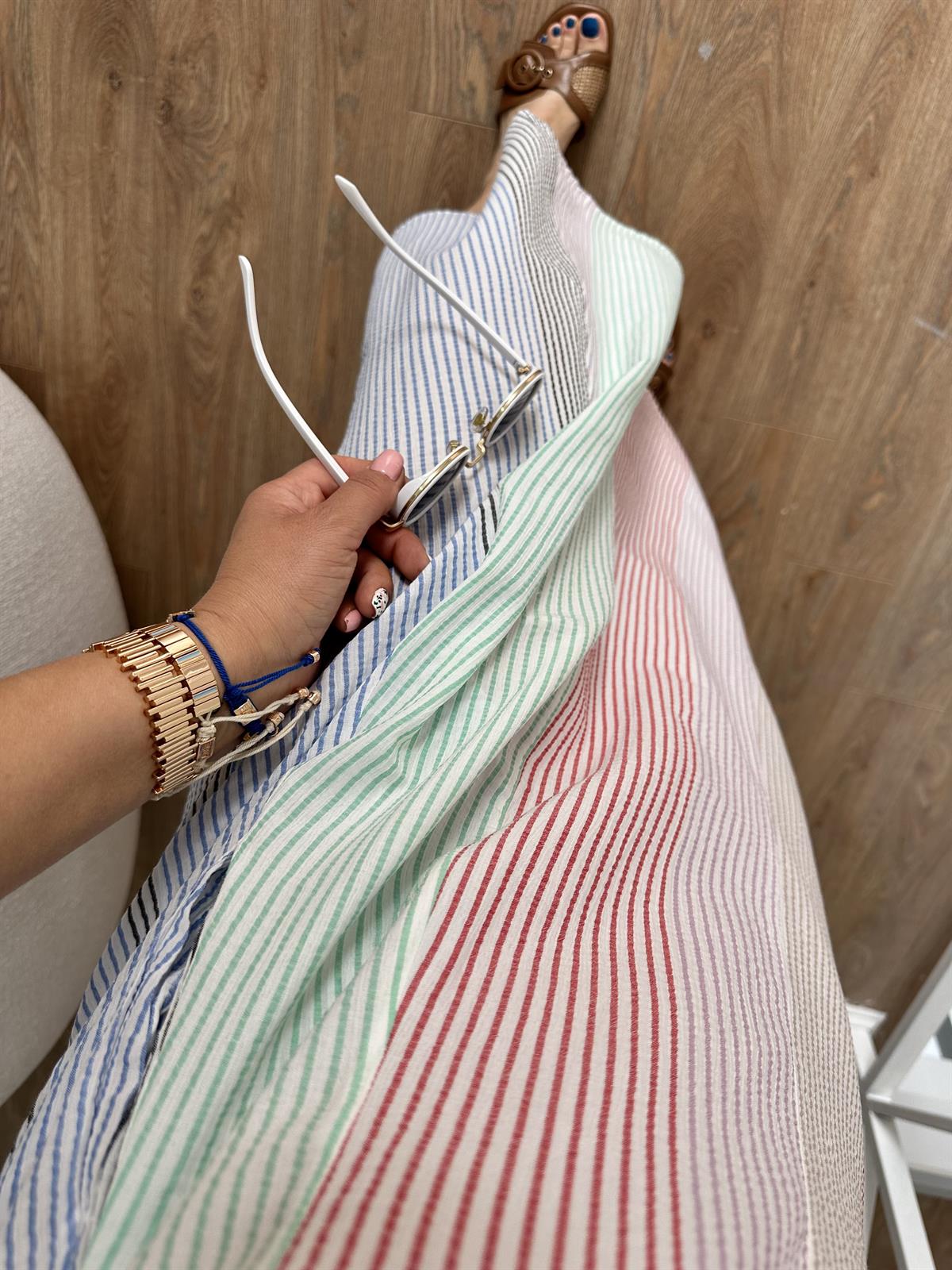 Balon Kol Renk Geçişli Cepli Elbise