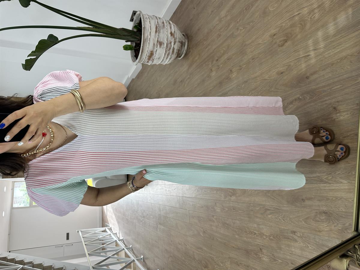 Balon Kol Renk Geçişli Cepli Elbise