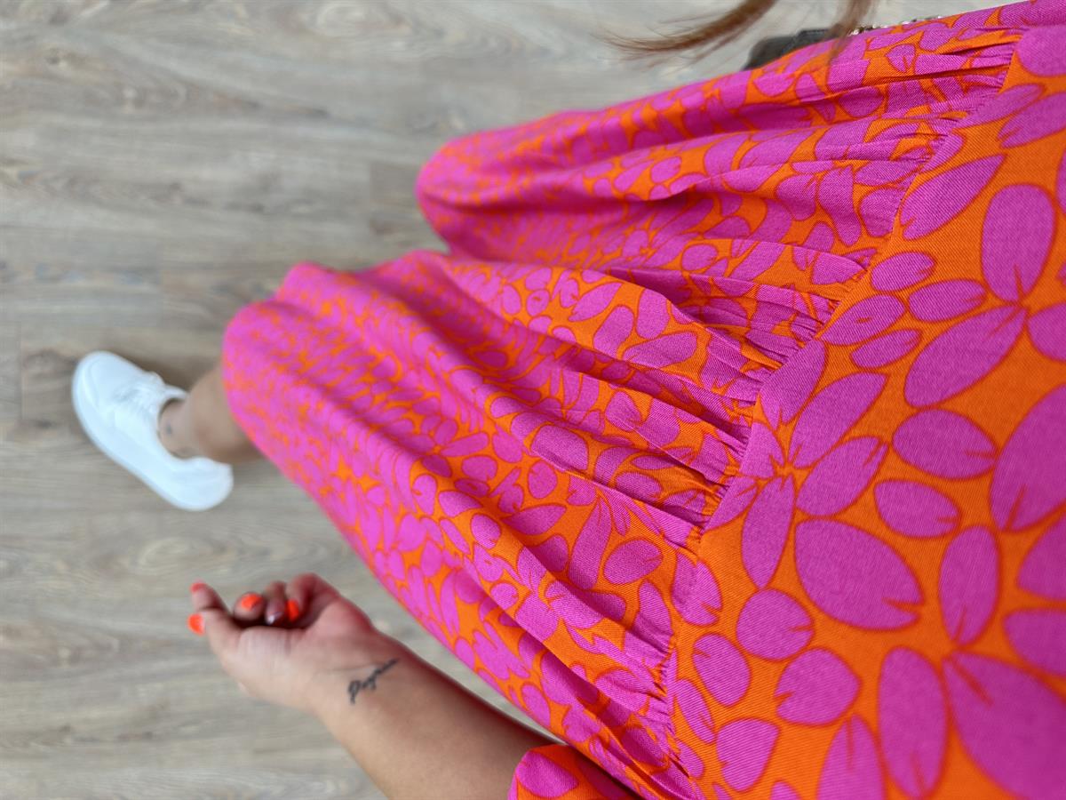 Balon Kol Renkli Viskon Elbise