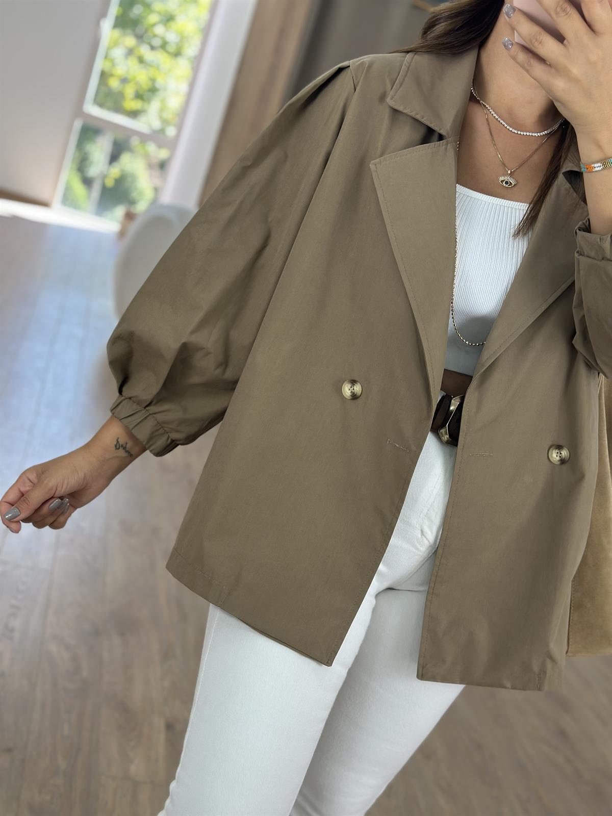 Balon Kol Salaş Trençkot- Kahve