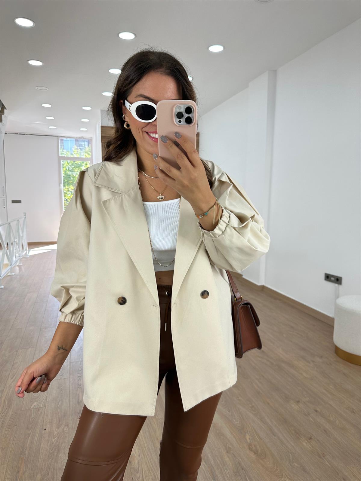 Balon Kol Salaş Trençkot-Taş