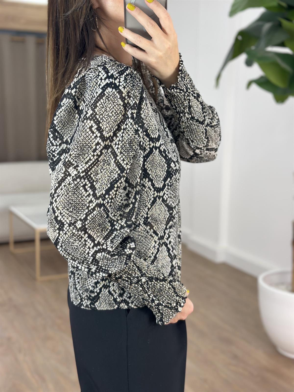 Balon Kol Vatkalı Şifon Bluz - Siyah