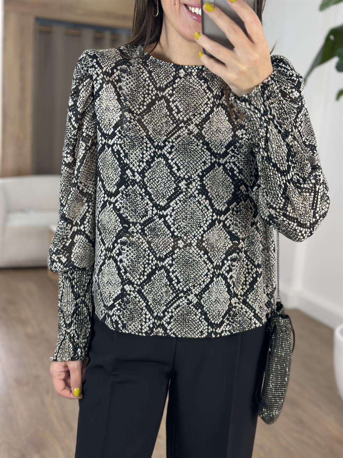 Balon Kol Vatkalı Şifon Bluz - Siyah