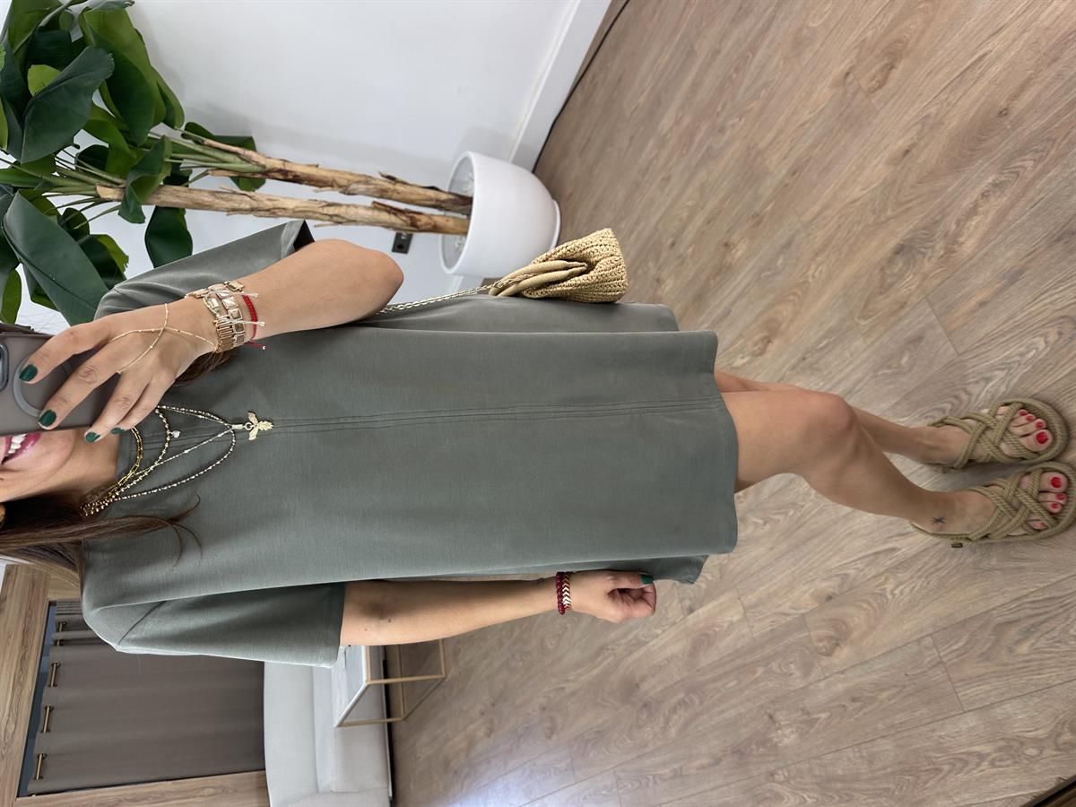 Basic Modal Mini Elbise - Haki