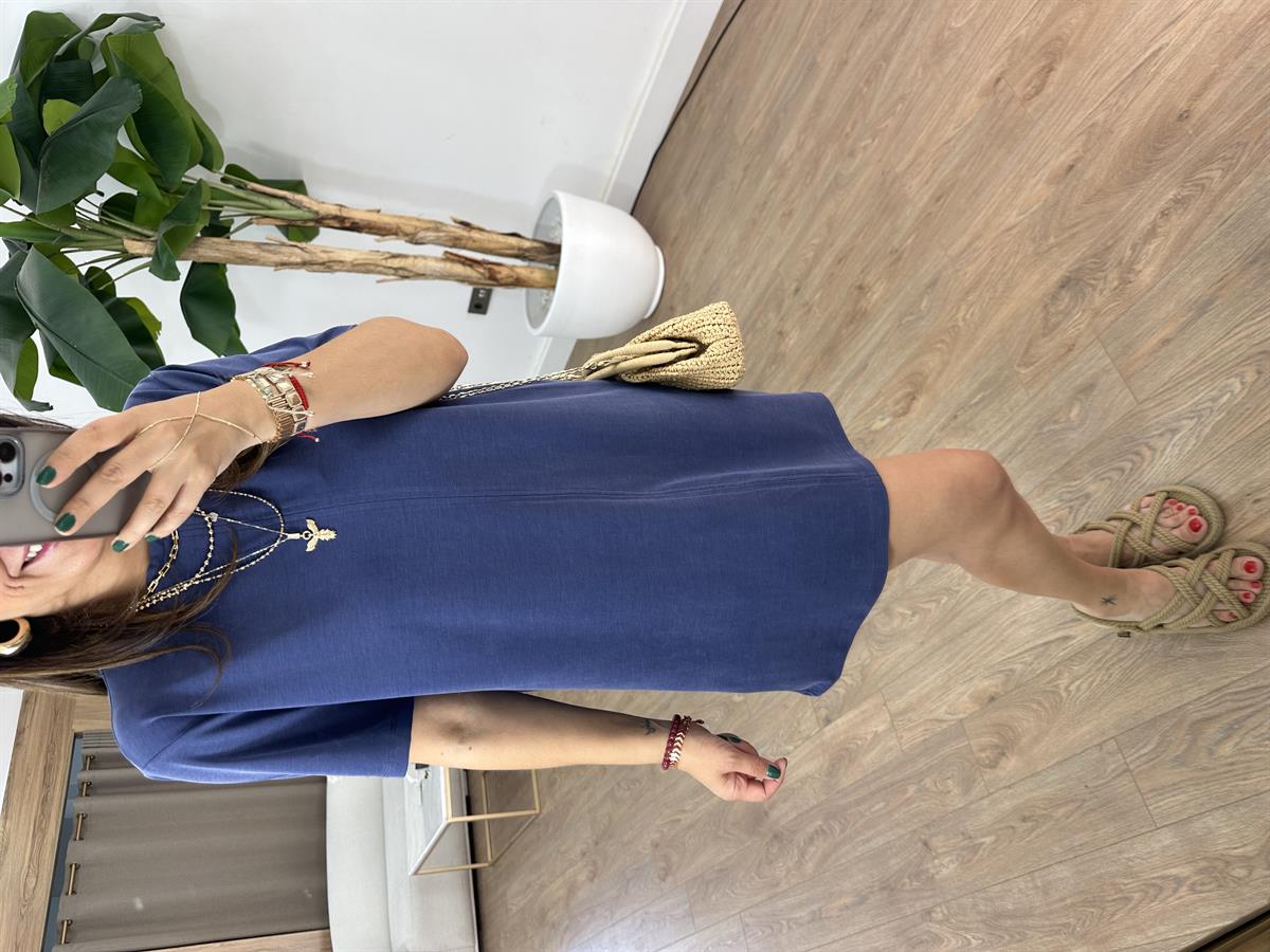 Basic Modal Mini Elbise - İndigo