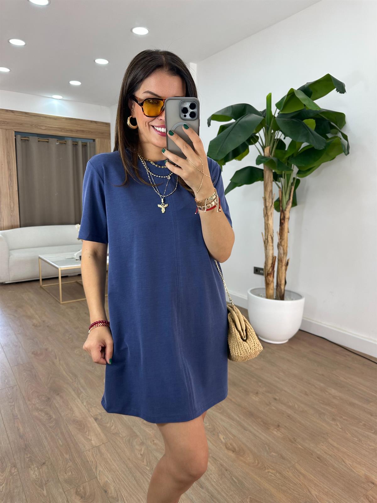 Basic Modal Mini Elbise - İndigo