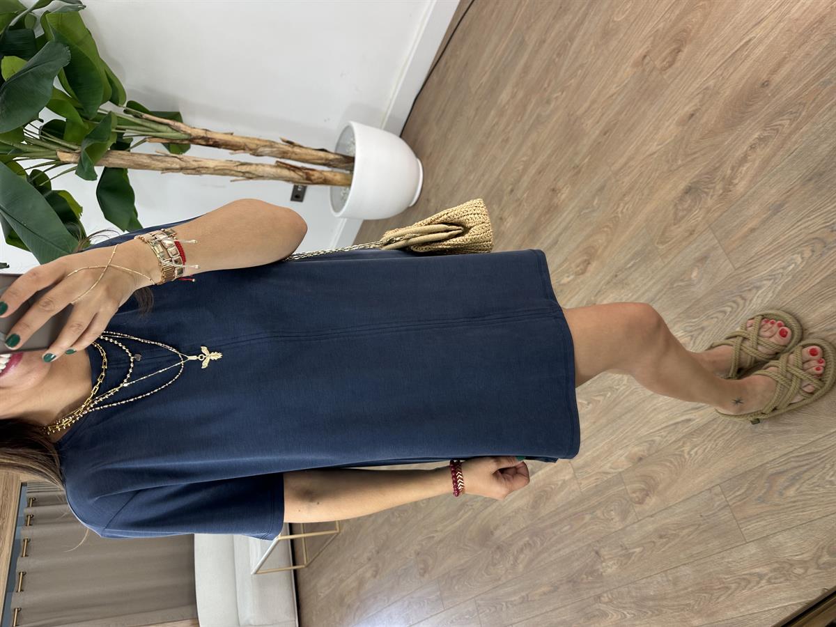 Basic Modal Mini Elbise - Lacivert