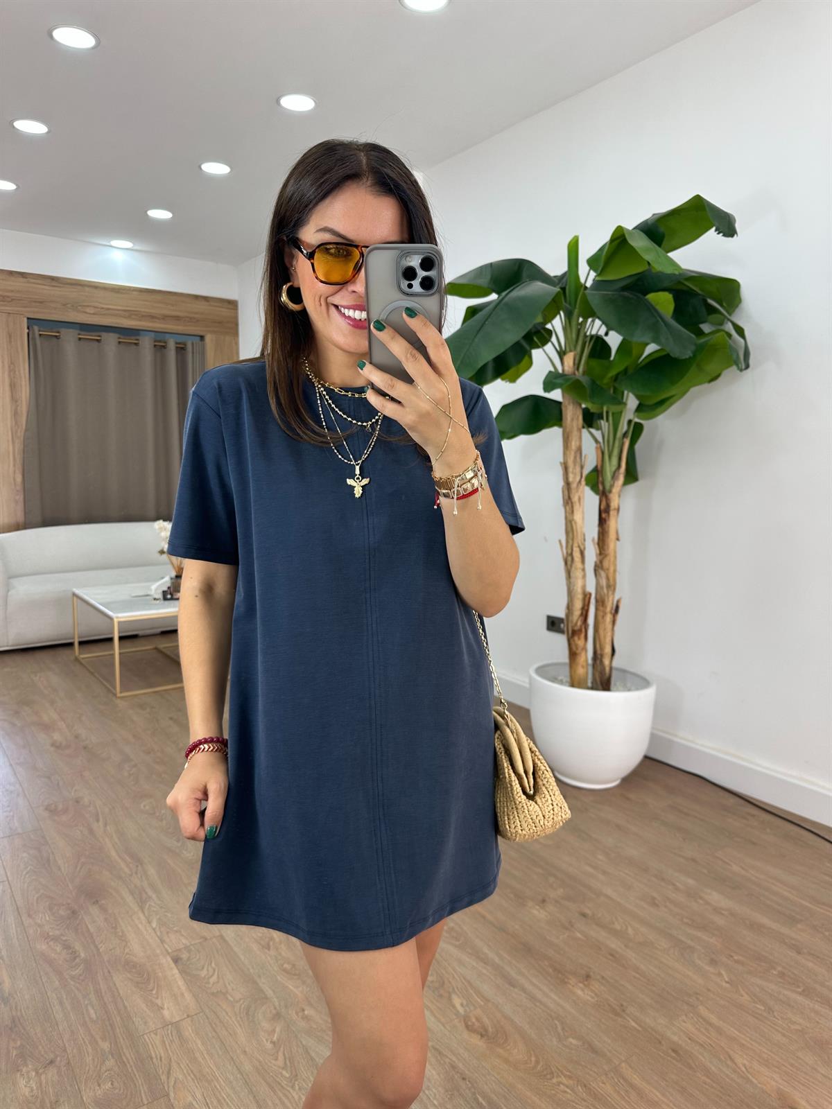 Basic Modal Mini Elbise - Lacivert