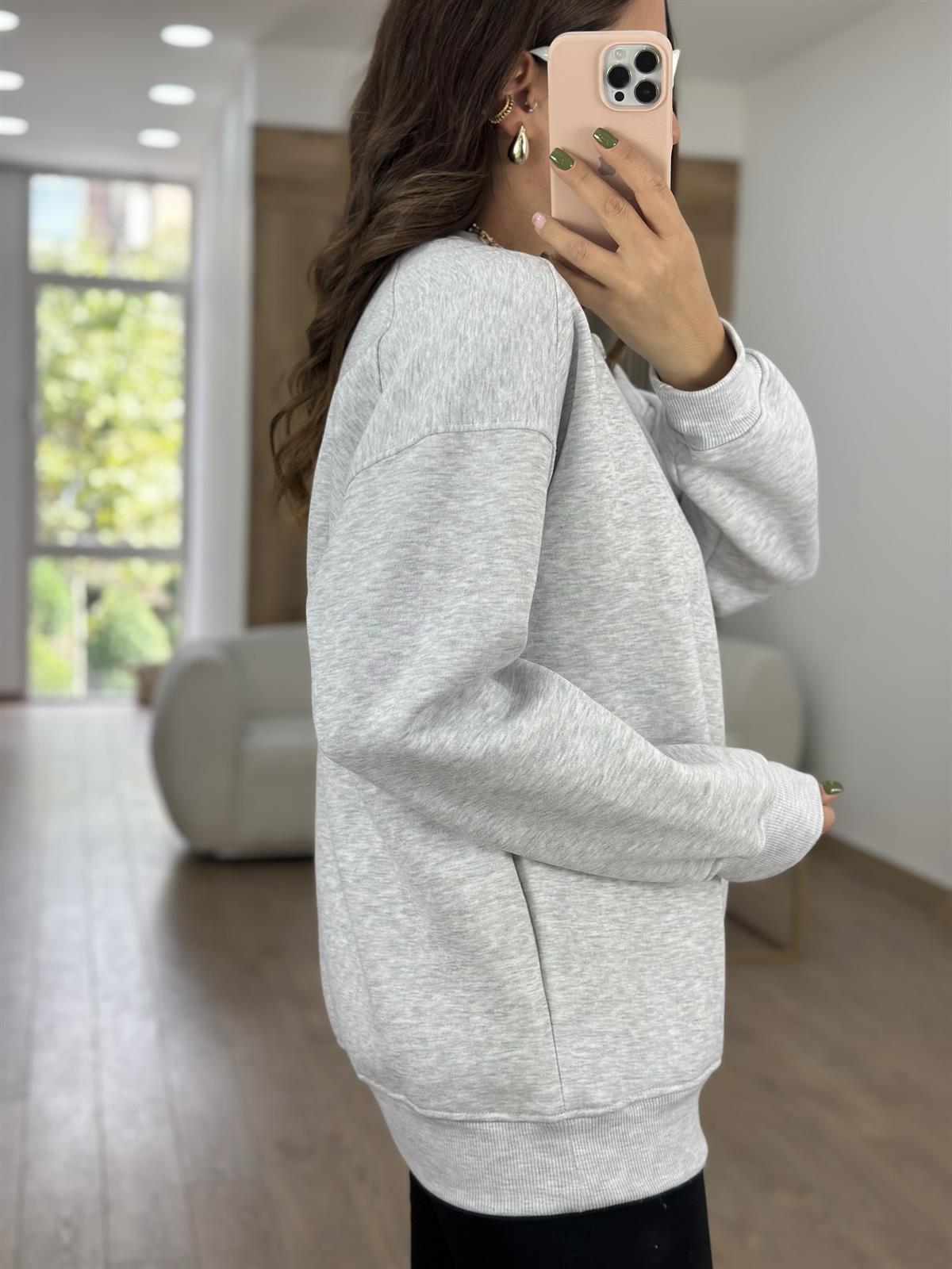 Basic Salaş Sweatshirt-Gri