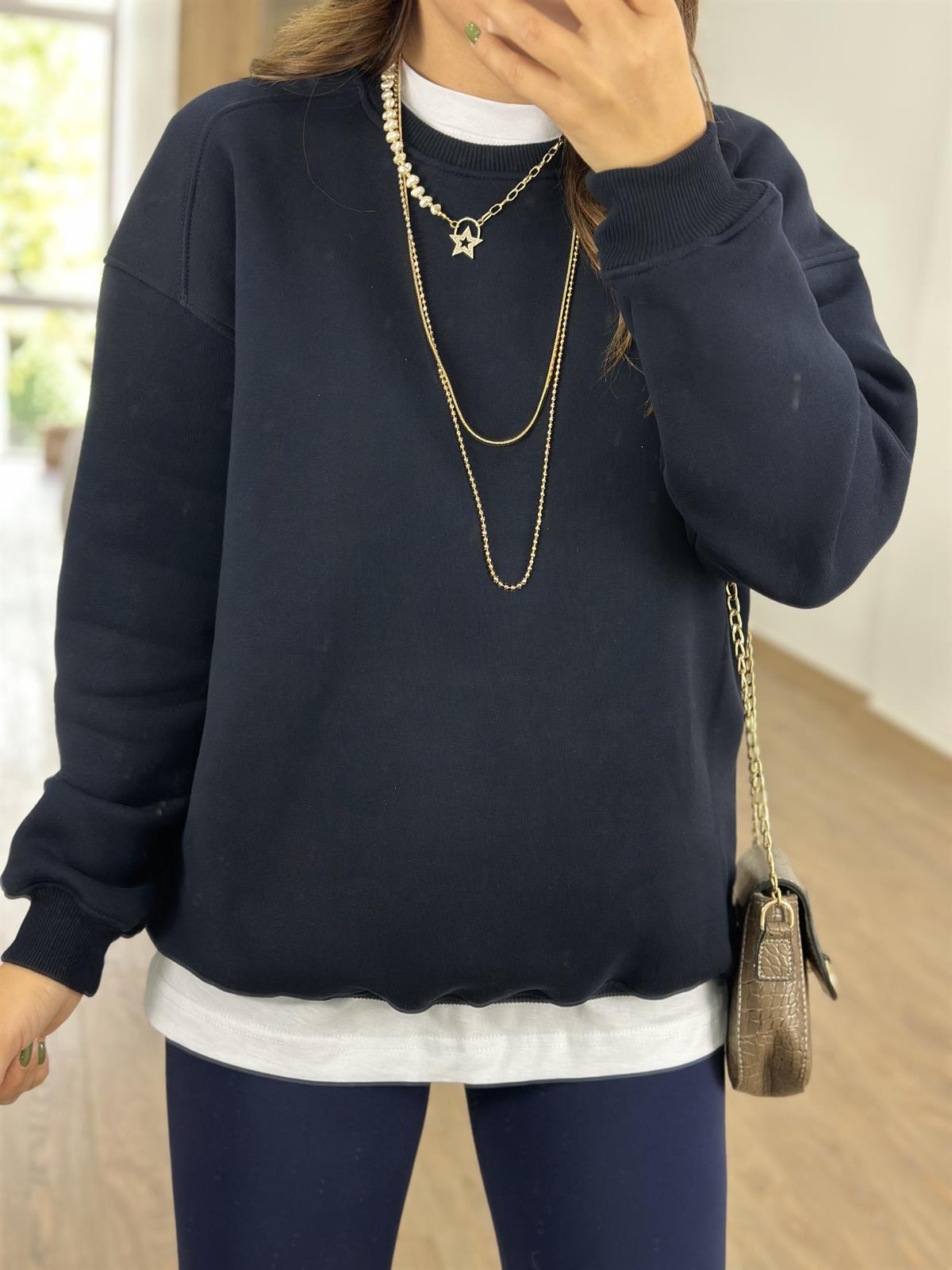 Basic Salaş Sweatshirt-Lacivert