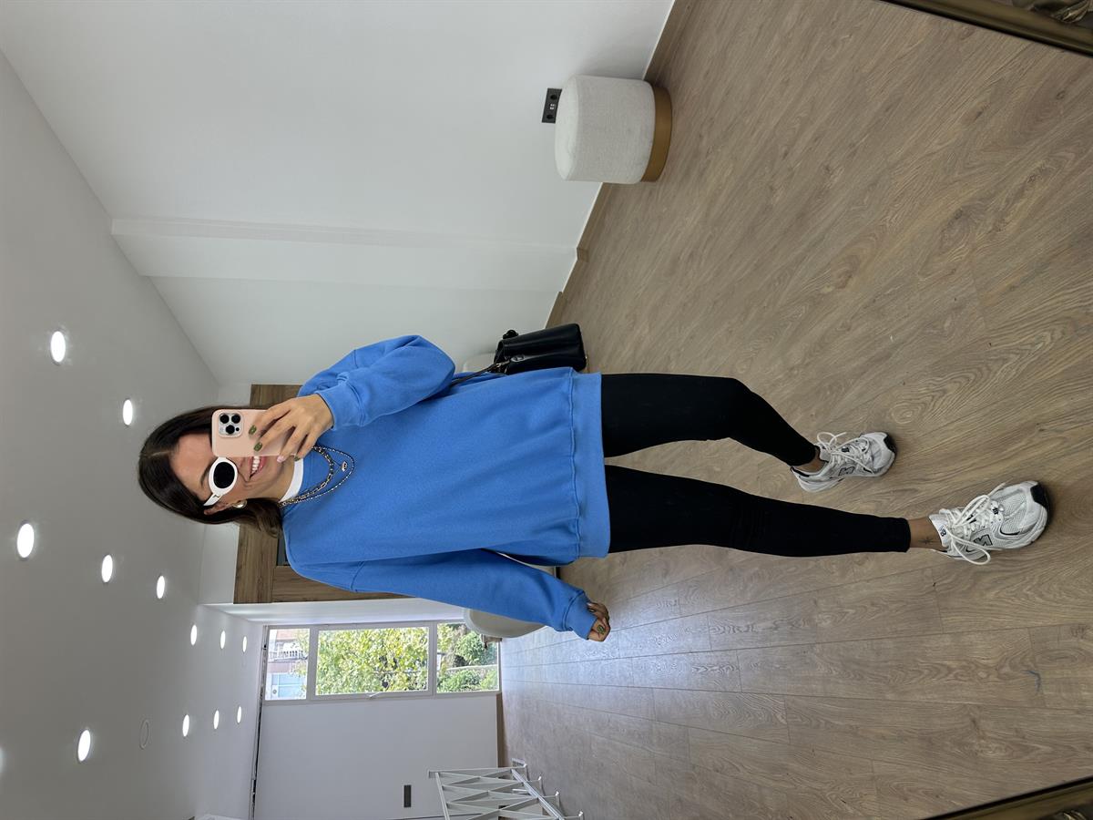 Basic Salaş Sweatshirt-Mavi