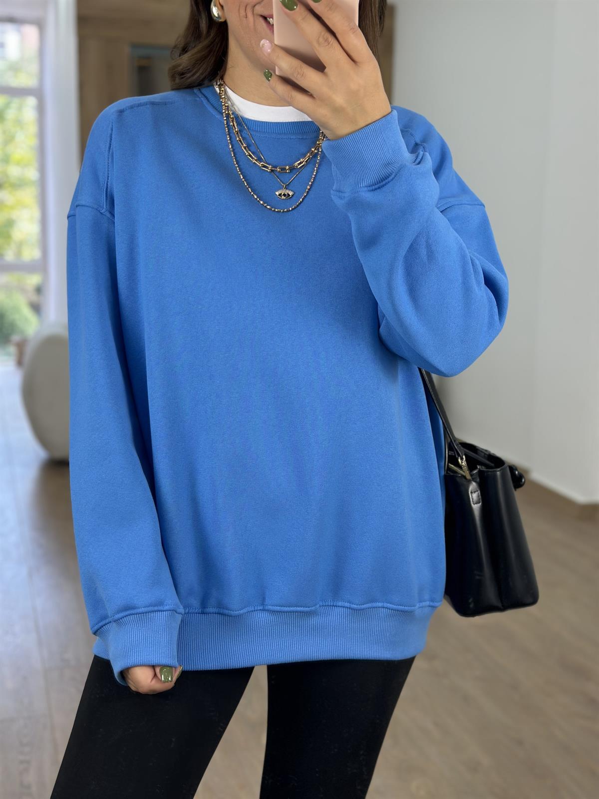 Basic Salaş Sweatshirt-Mavi