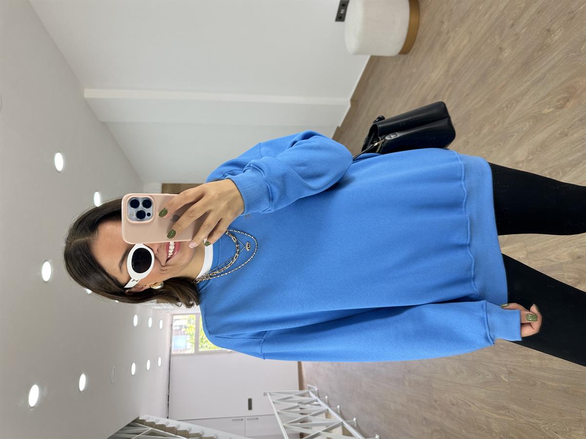 Basic Salaş Sweatshirt-Mavi
