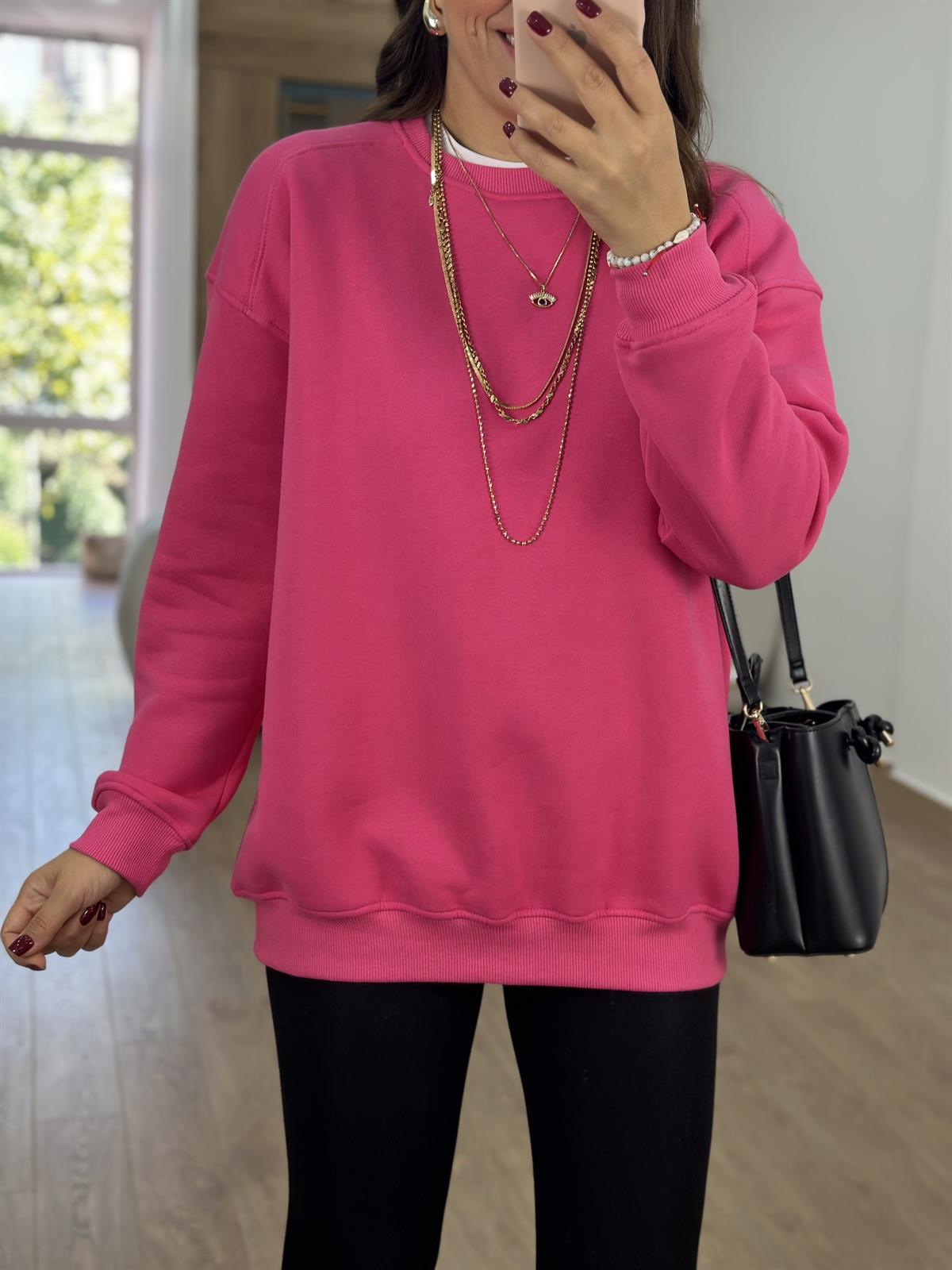 Basic Salaş Sweatshirt - Pembe