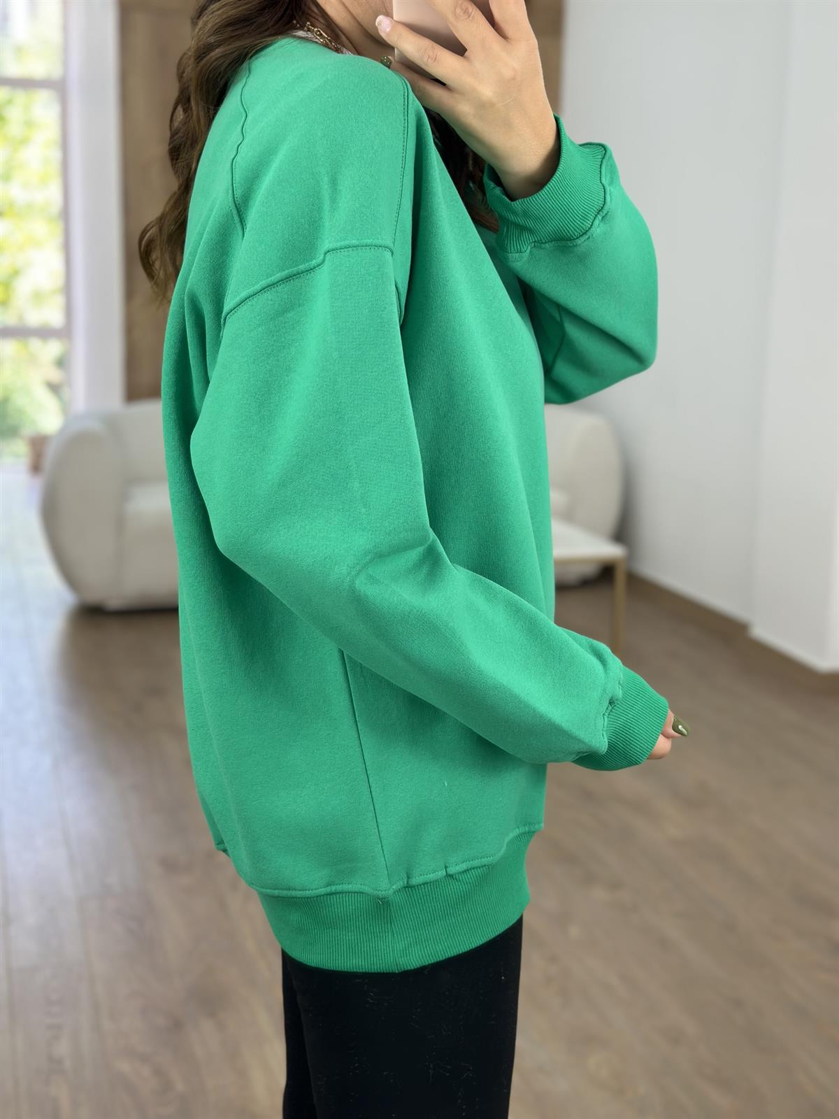 Basic Salaş Sweatshirt-Yeşil