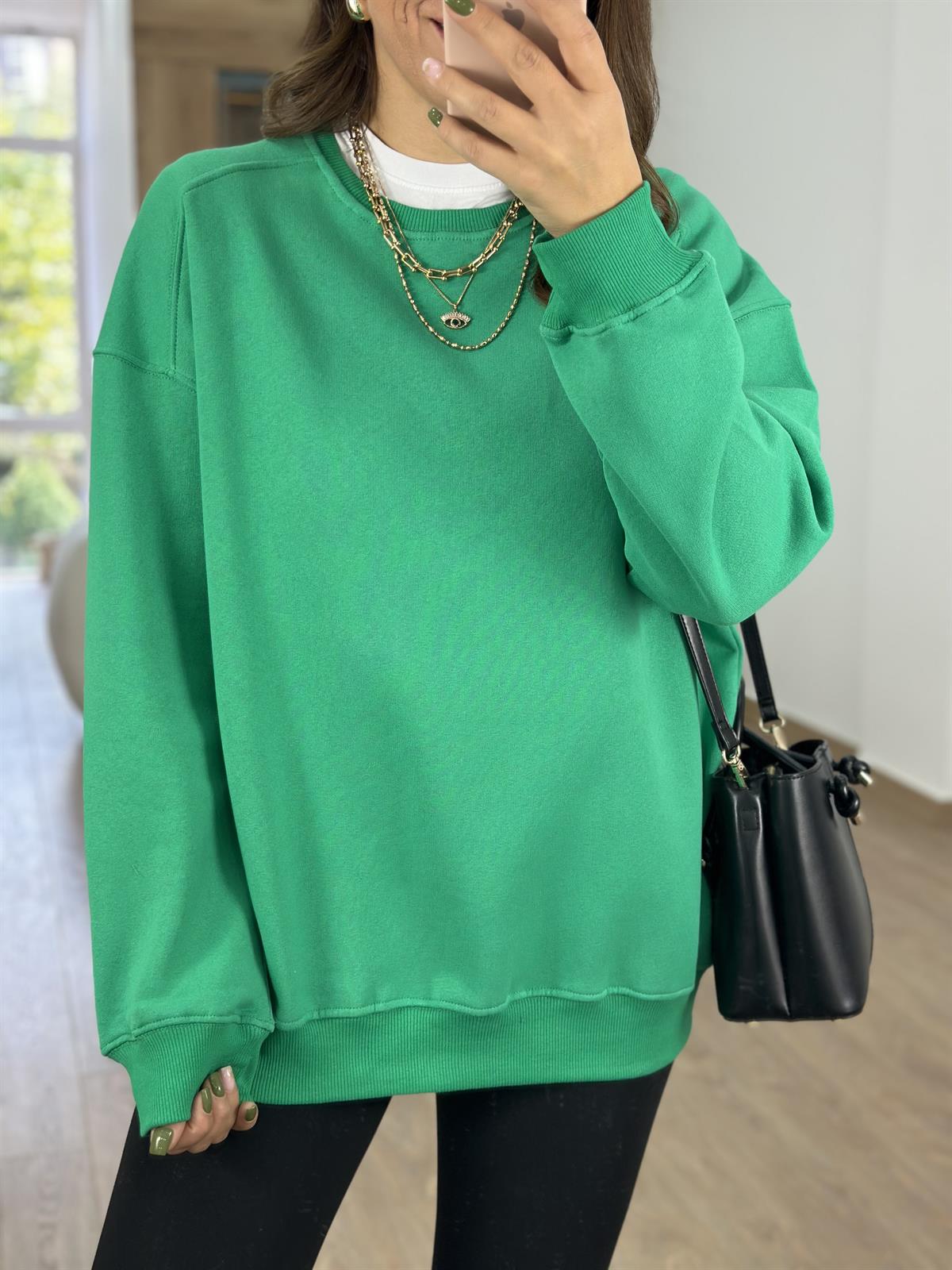 Basic Salaş Sweatshirt-Yeşil