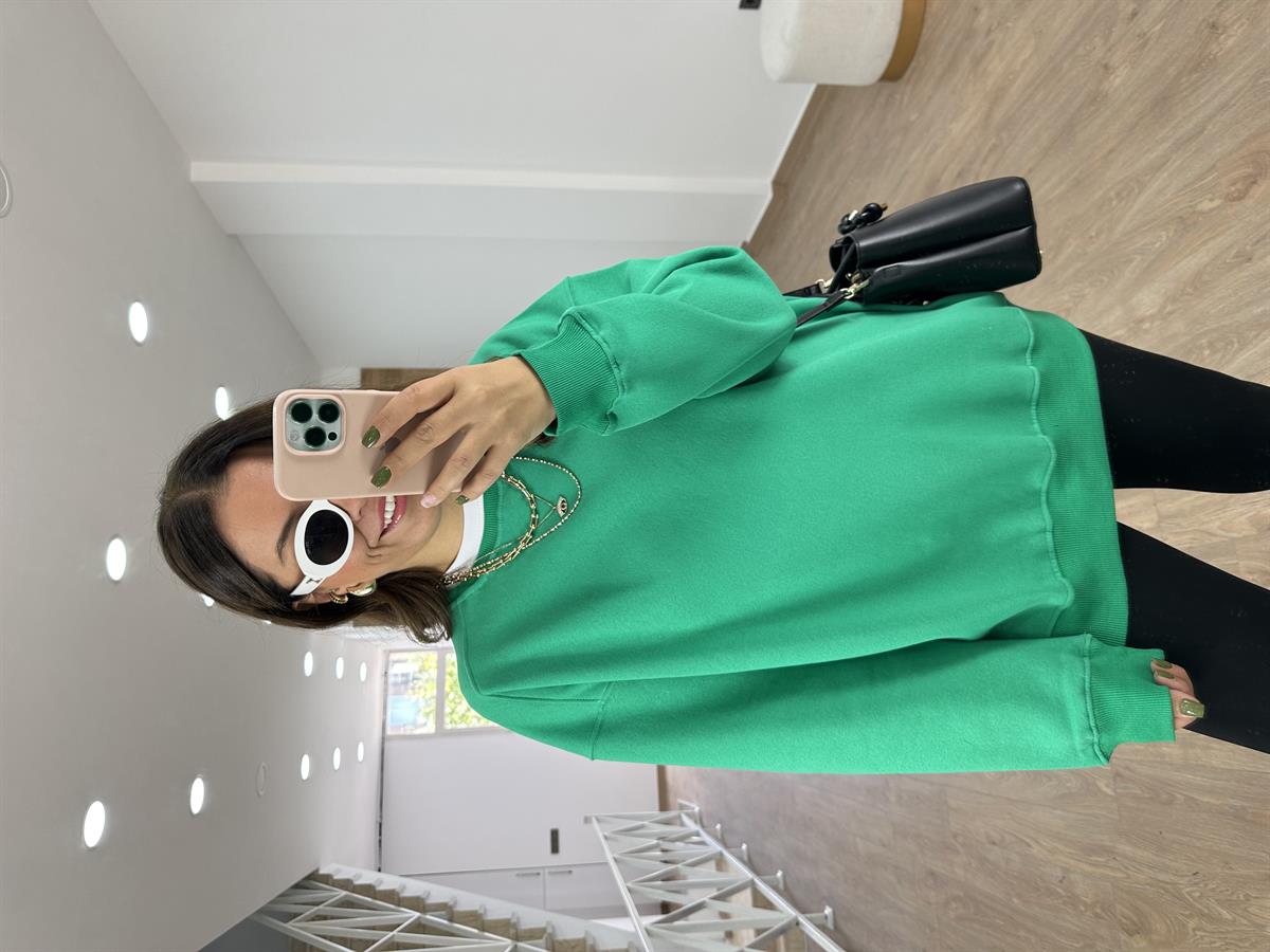 Basic Salaş Sweatshirt-Yeşil