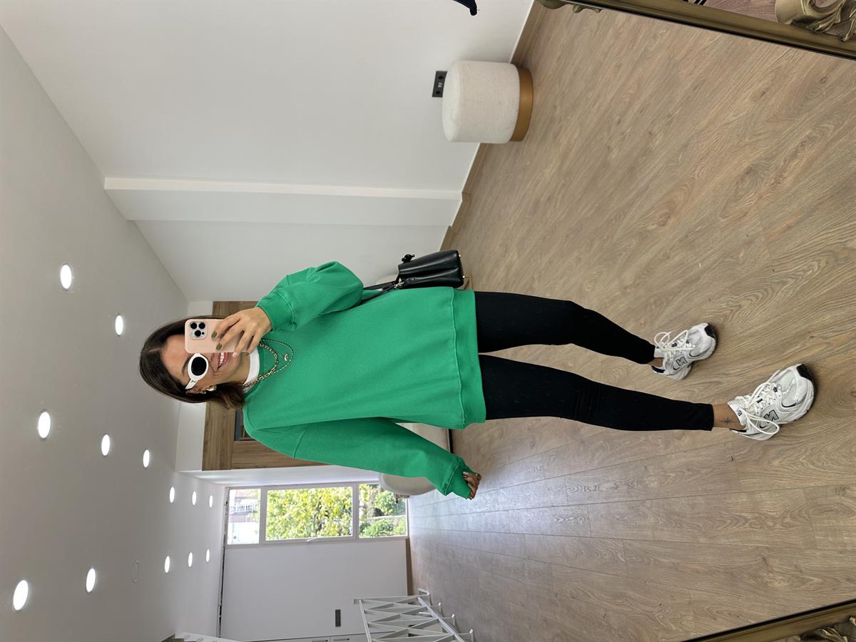 Basic Salaş Sweatshirt-Yeşil
