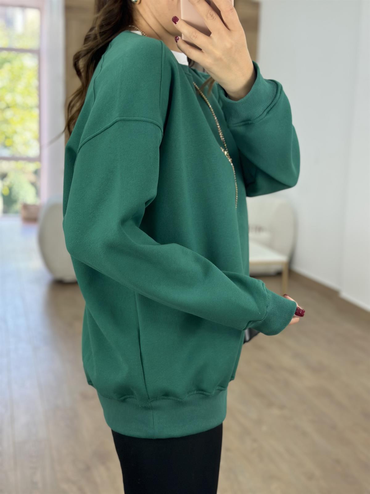 Basic Salaş Sweatshirt-Zümrüt