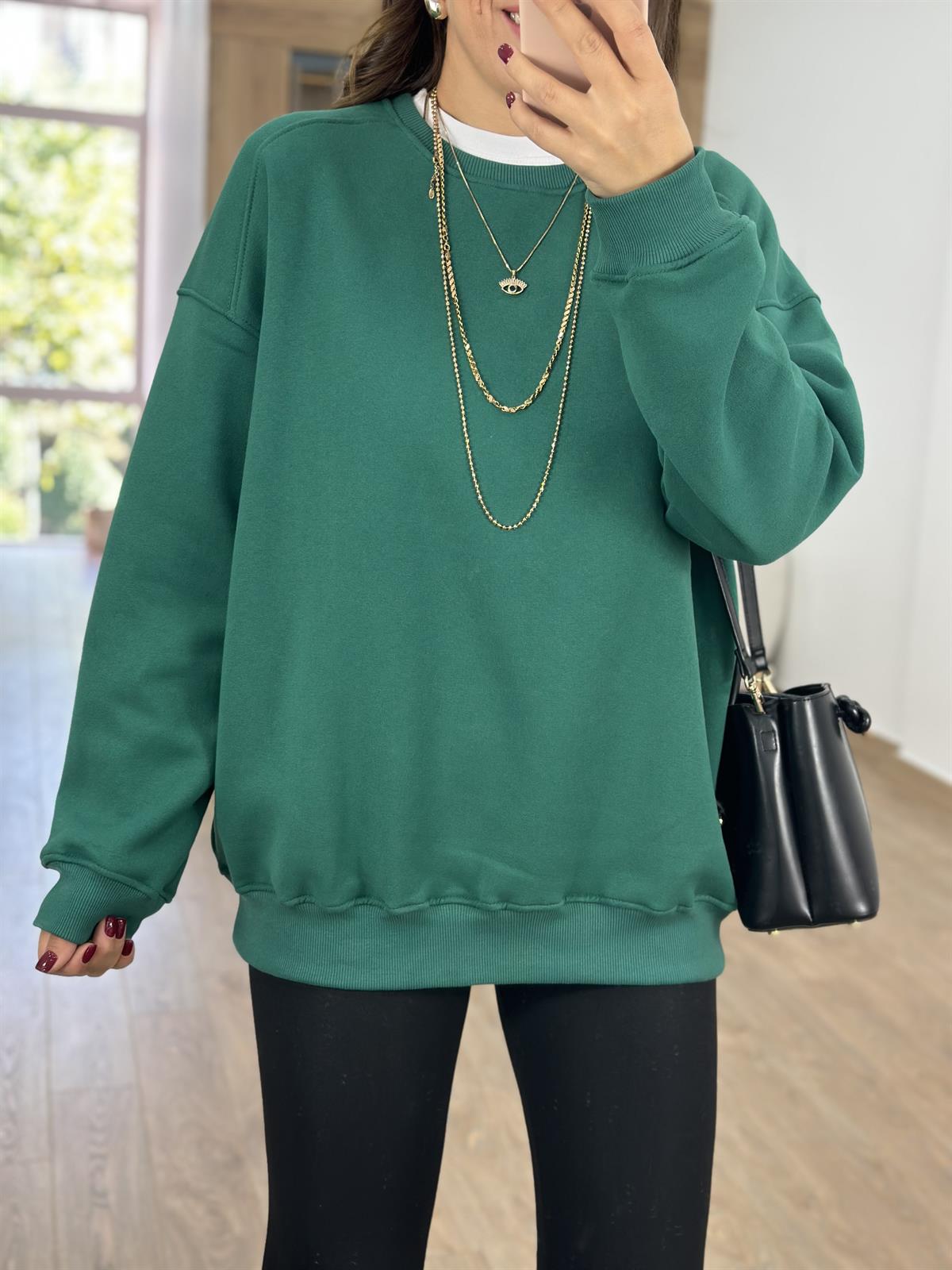 Basic Salaş Sweatshirt-Zümrüt