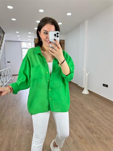 Basic Salaş Tnsel Gömlek-Yeşil